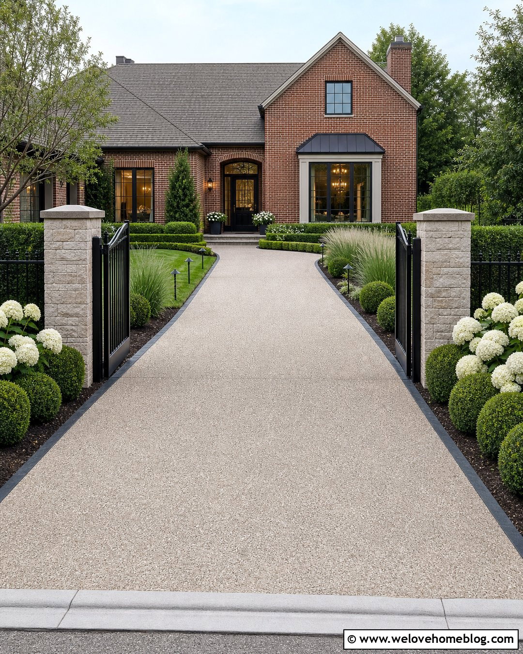 Driveway Entrance With Black Metal Fence - 50 driveway entrance landscaping ideas