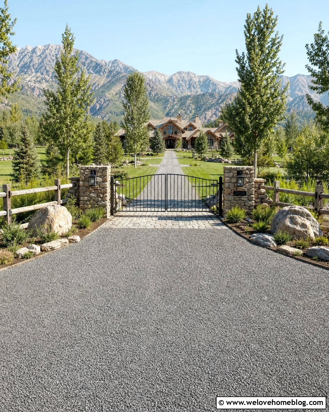 Driveway Entrance With Boulder Pillars And Gate - 20 Driveway Entrance With Boulders Ideas