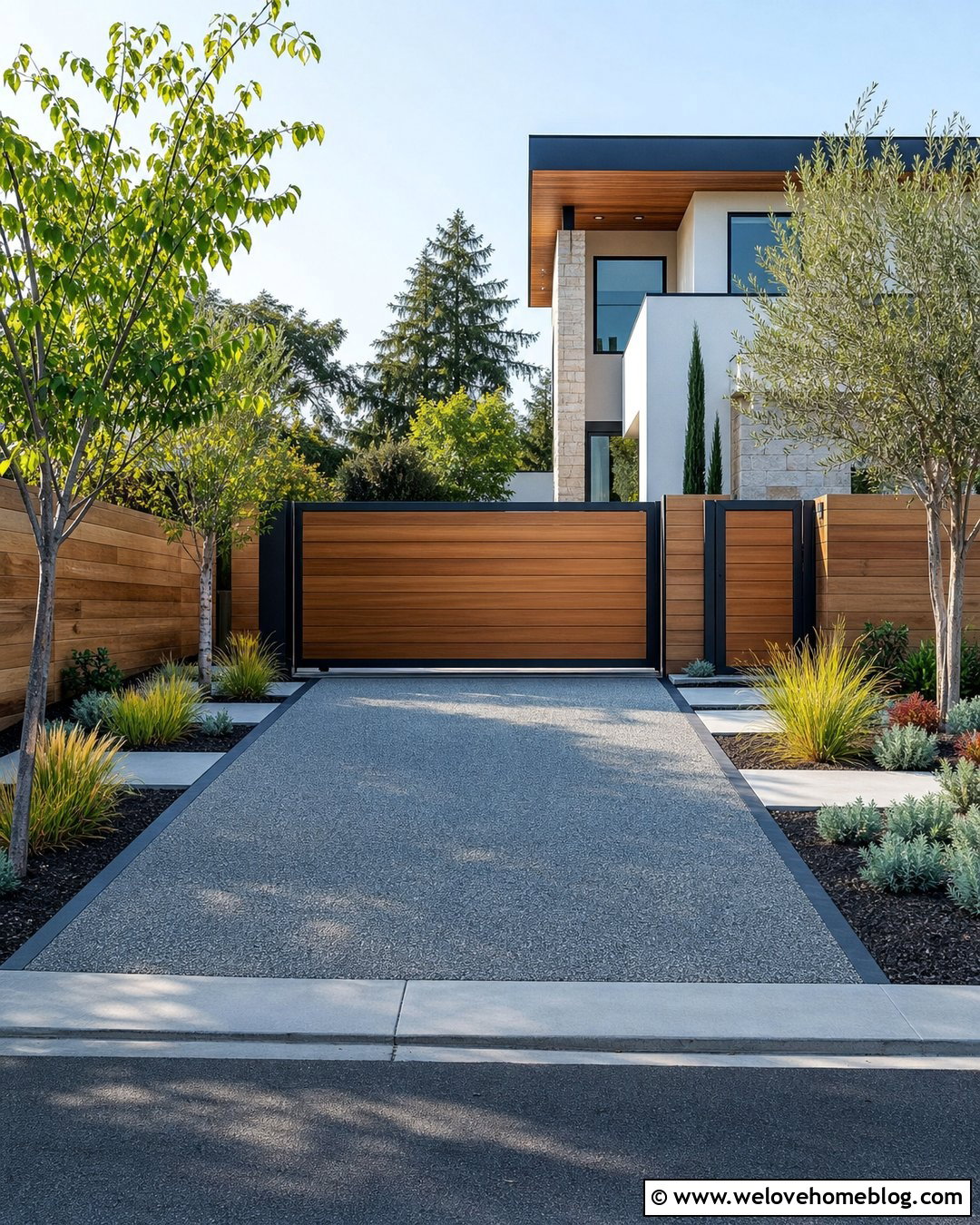 Driveway Entrance With Cedar Sliding Gate - 40 driveway entrance ideas