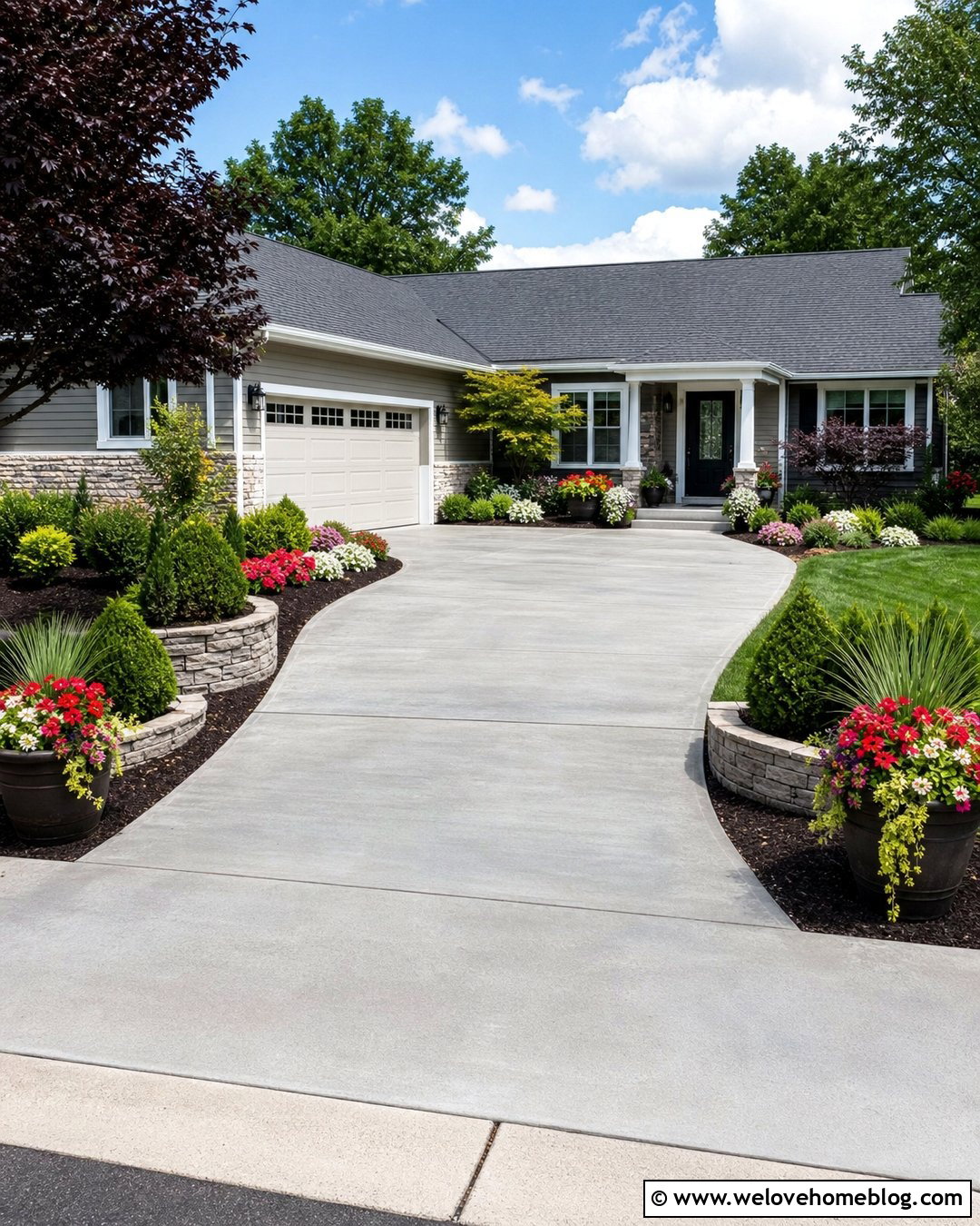 Driveway Entrance With Colorful Annuals - 50 driveway entrance landscaping ideas