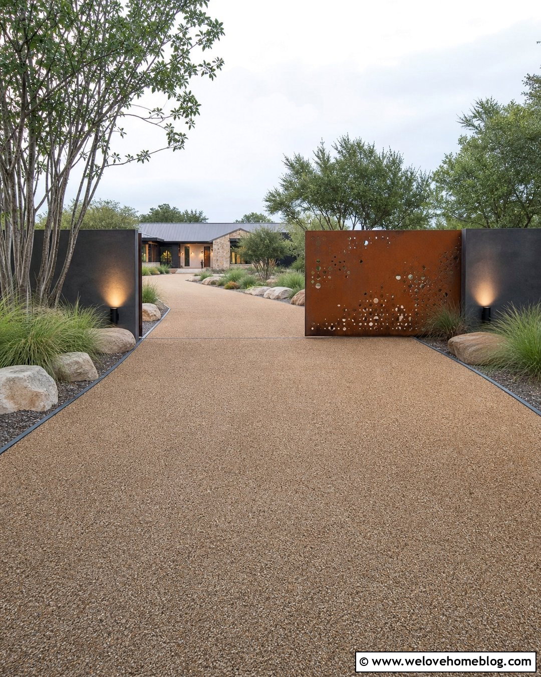 Driveway Entrance With Corten Steel Gates - 25 Luxury Driveway Entrance Ideas
