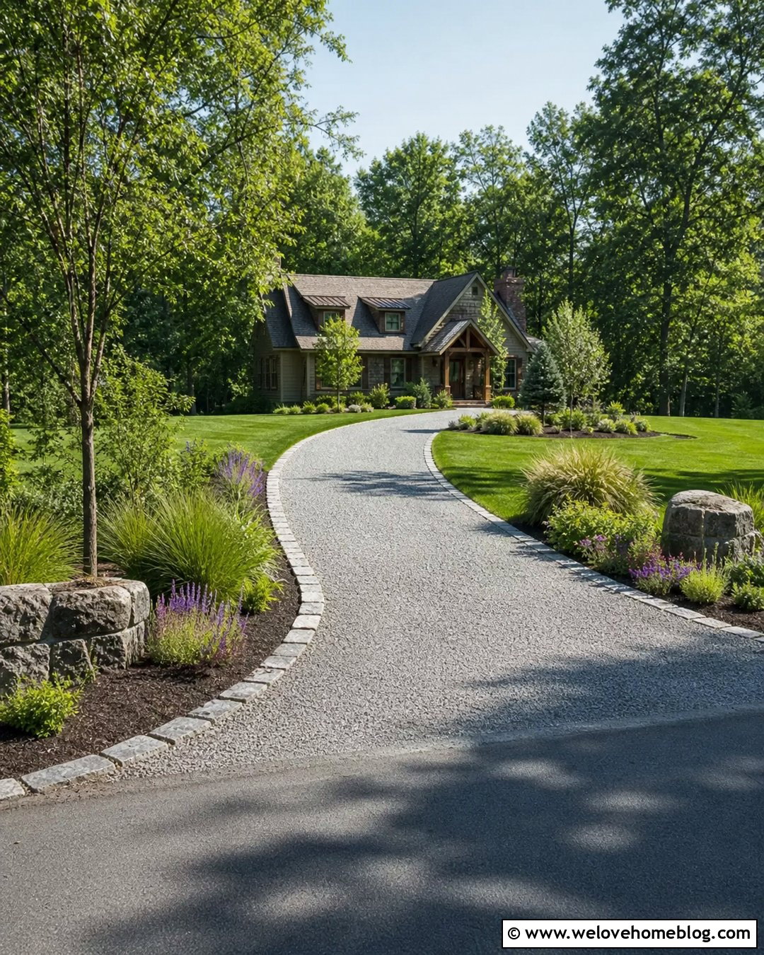 Driveway Entrance With Curved Stone Borders - 40 driveway entrance ideas