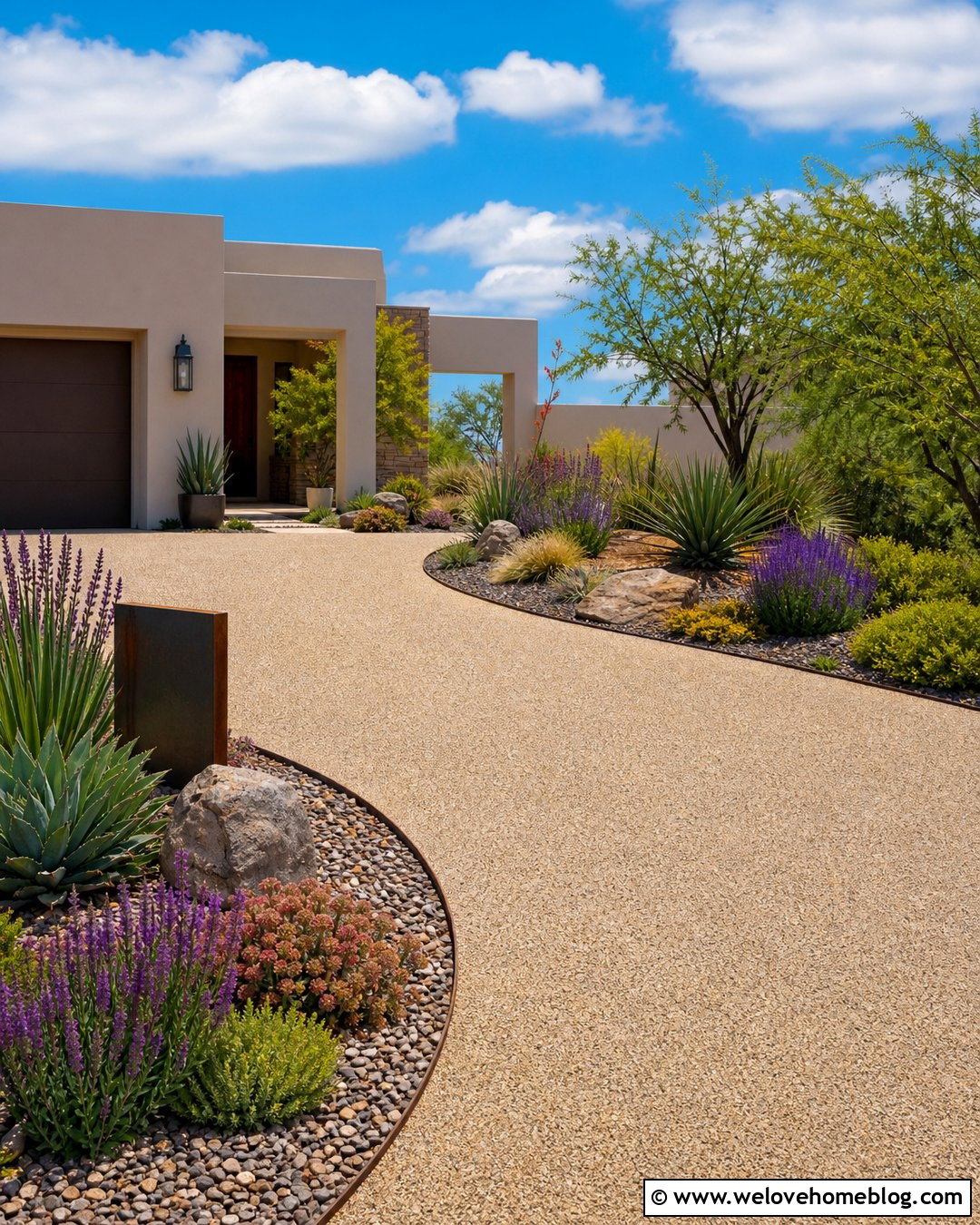 Driveway Entrance With Drought Tolerant Plants - 50 driveway entrance landscaping ideas