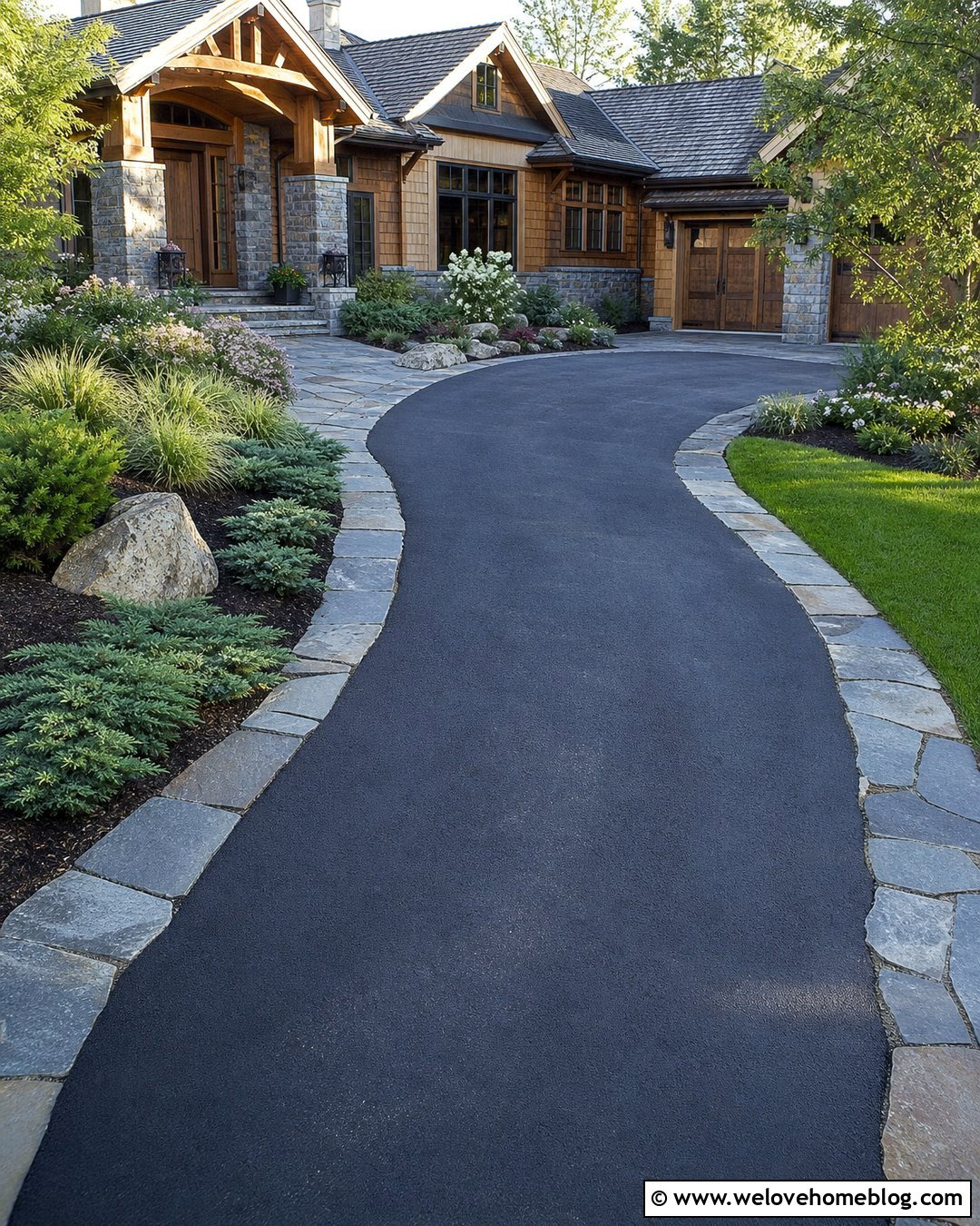 Driveway Entrance With Flagstone Borders - 50 driveway entrance landscaping ideas