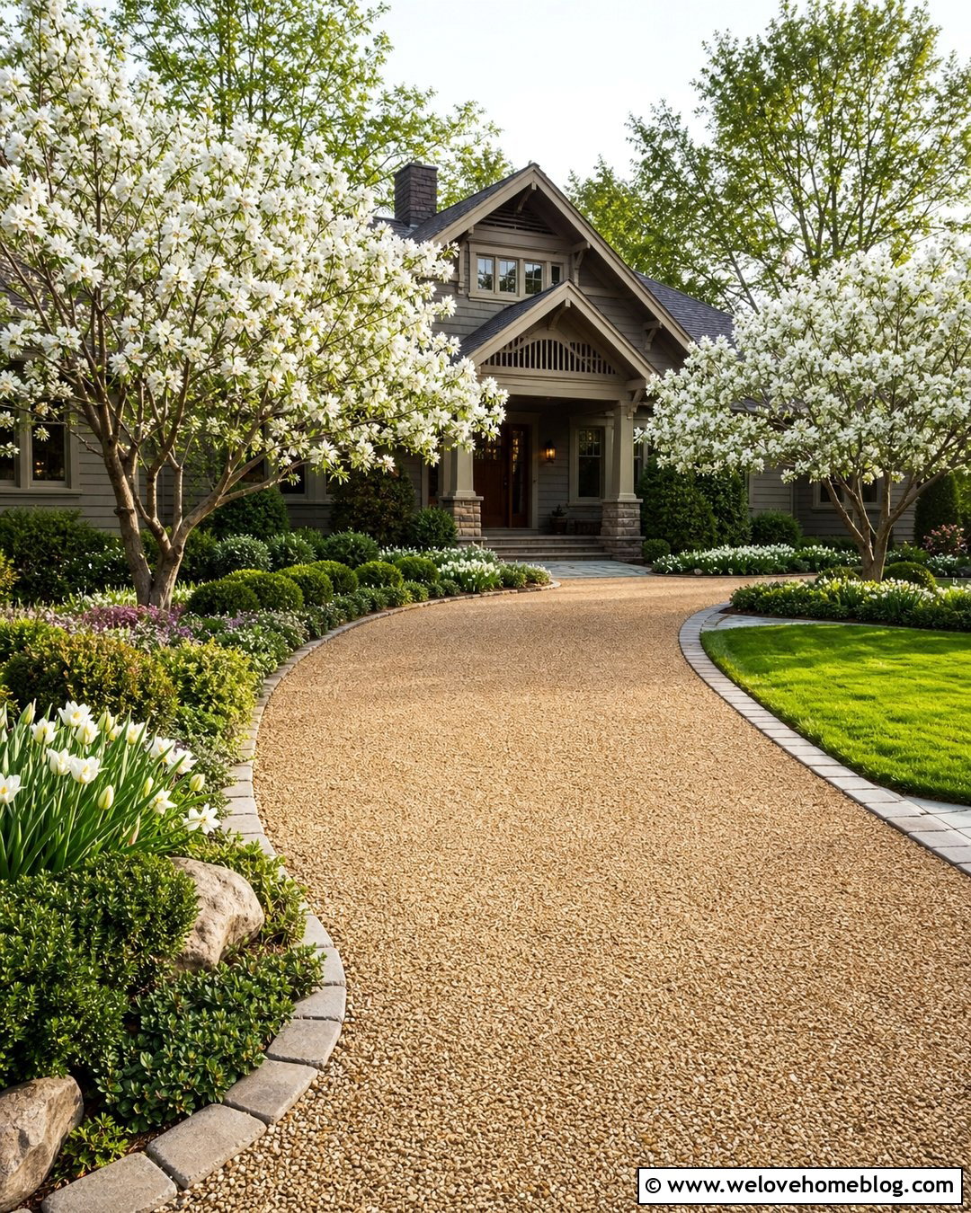 Driveway Entrance With Flowering Trees - 20 Landscaping At Driveway Entrance Ideas