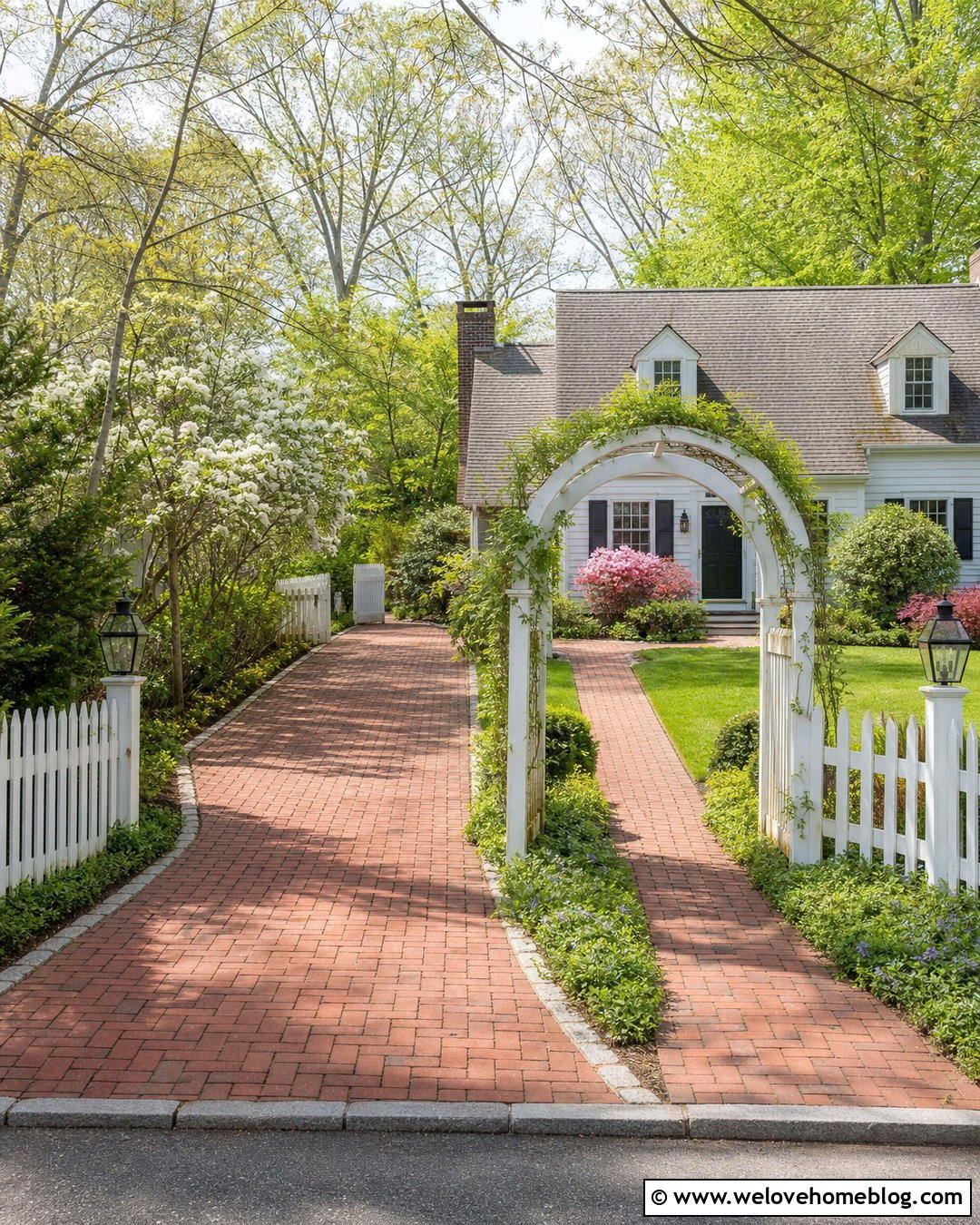 Driveway Entrance With Garden Arbor - 40 Driveway Entrance Curb Appeal Ideas