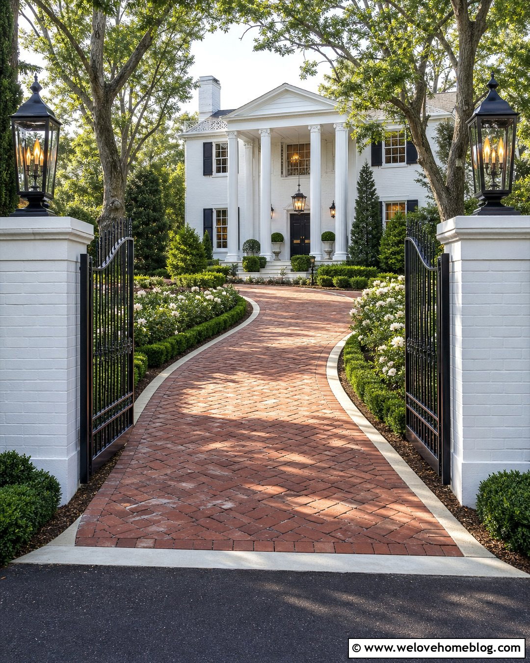Driveway Entrance With Gas Lanterns - 25 Luxury Driveway Entrance Ideas