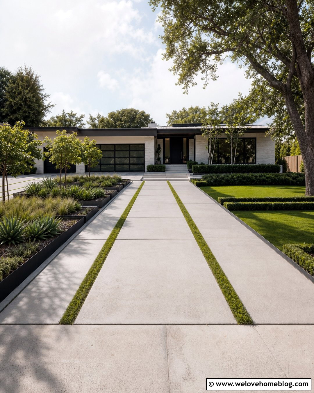 Driveway Entrance With Grass And Paver Strips - 20 simple driveway entrance landscaping ideas