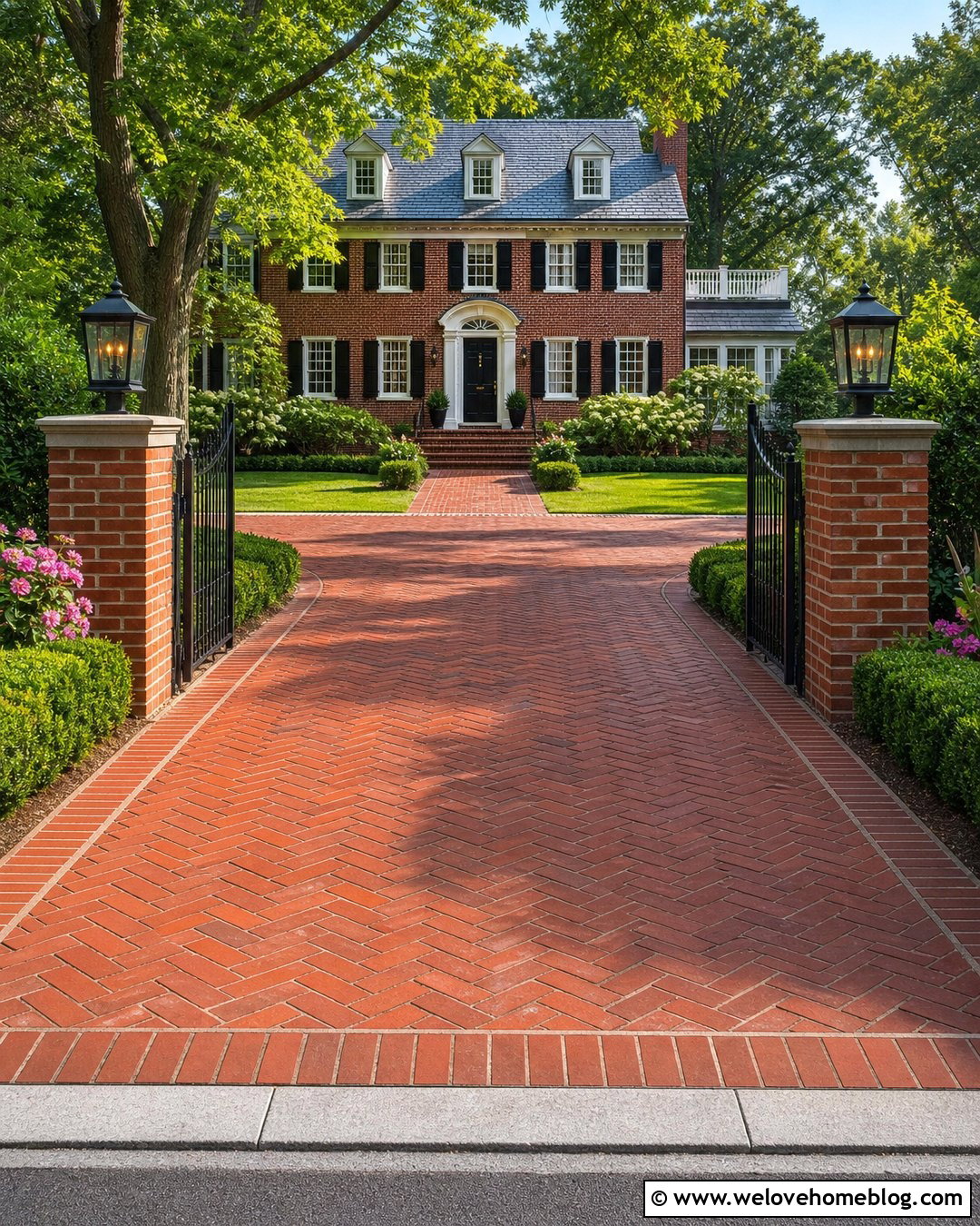 Driveway Entrance With Herringbone Brick Pavers - 40 driveway entrance ideas