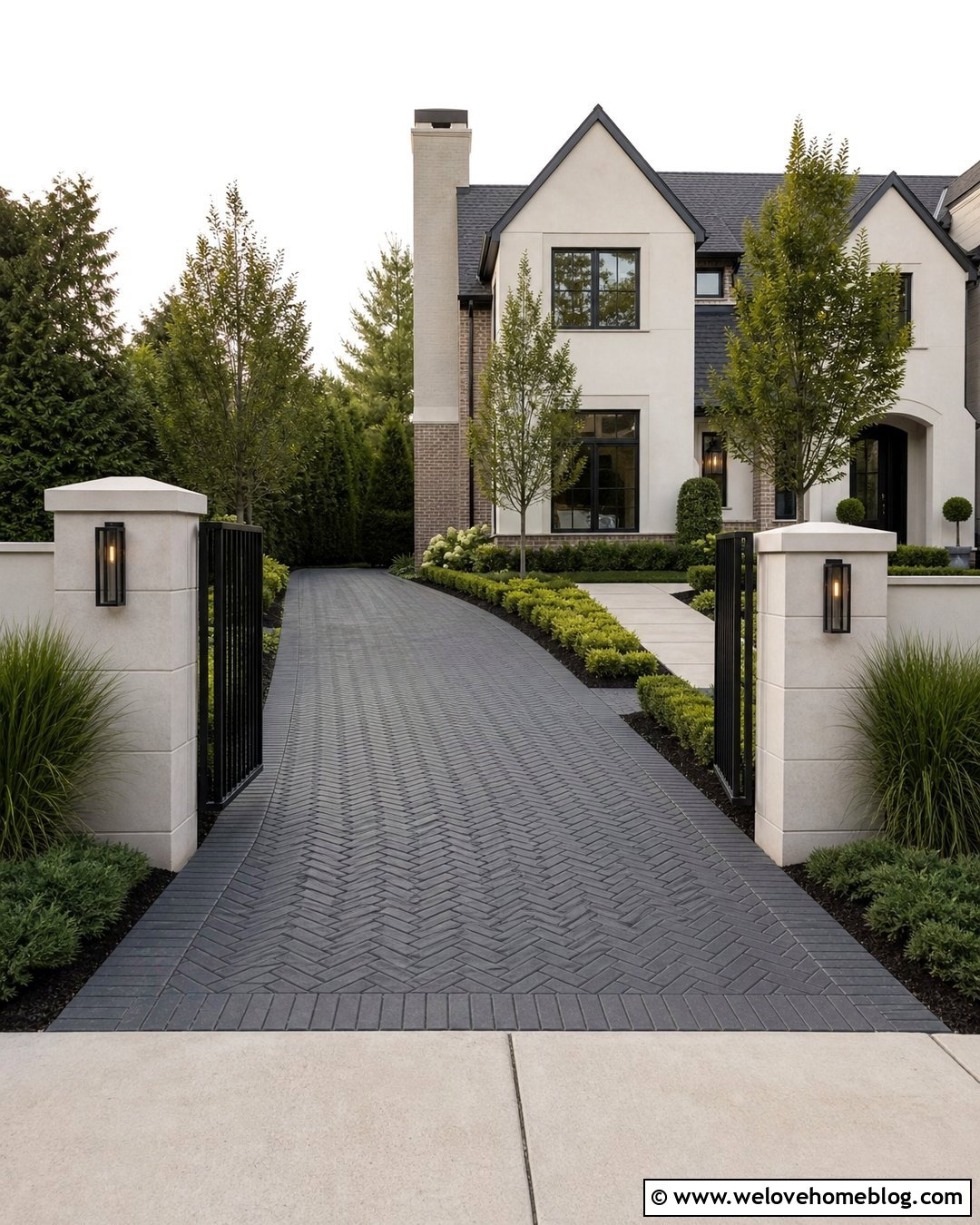 Driveway Entrance With Herringbone Pavers - 25 Luxury Driveway Entrance Ideas