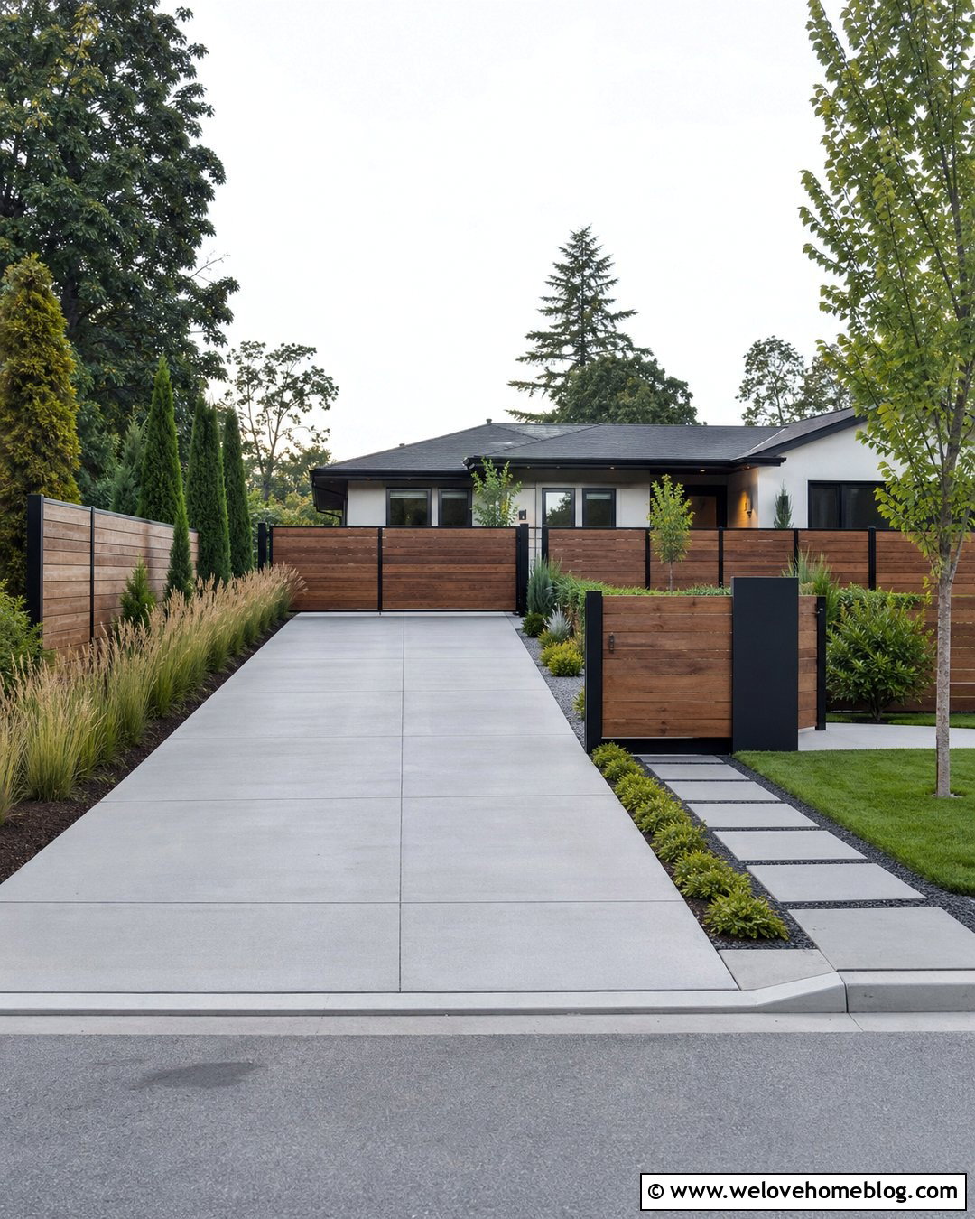 Driveway Entrance With Horizontal Wood Fence - 40 driveway entrance ideas