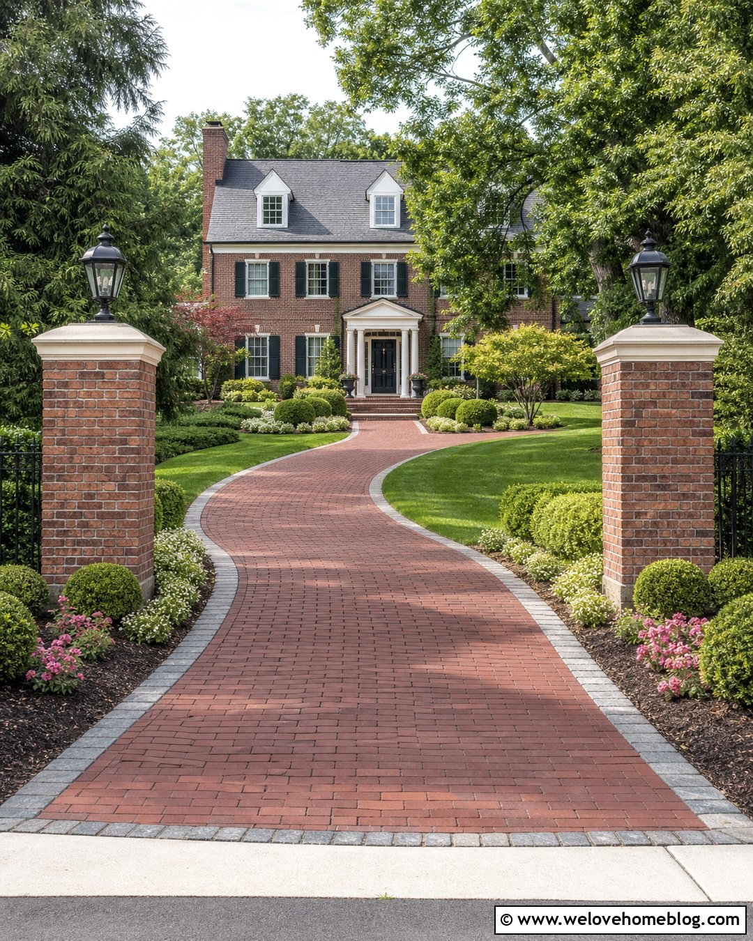 Driveway Entrance With Lantern Pillars - 40 driveway entrance ideas