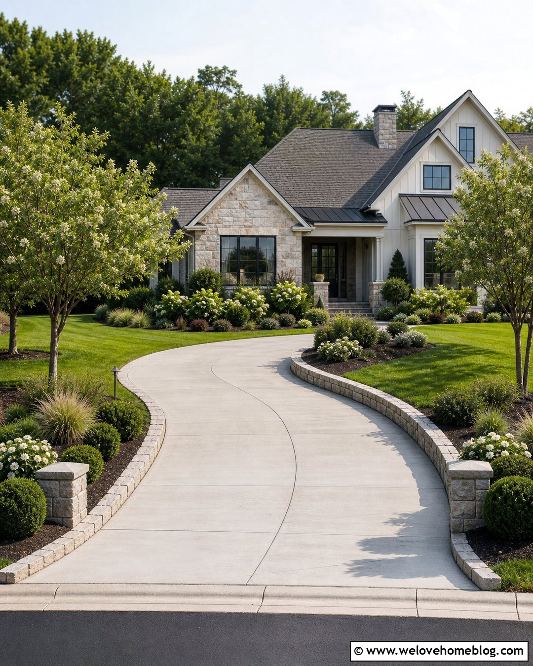 Driveway Entrance With Layered Foundation Landscaping - 50 driveway entrance landscaping ideas