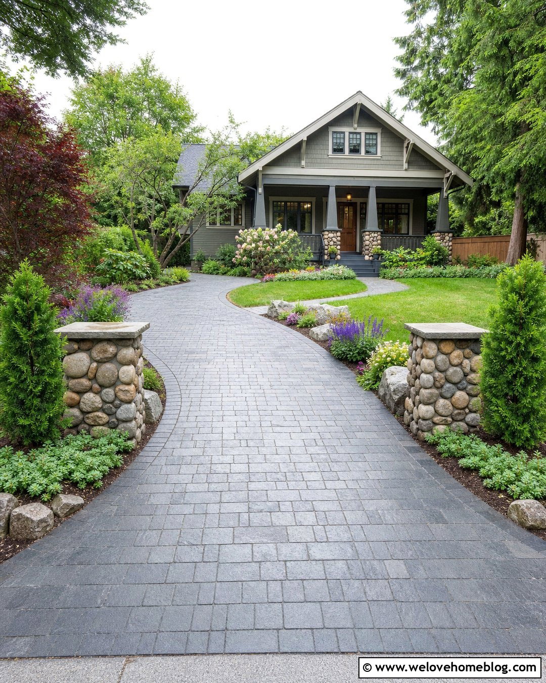 Driveway Entrance With Low Stone Columns - 50 driveway entrance landscaping ideas