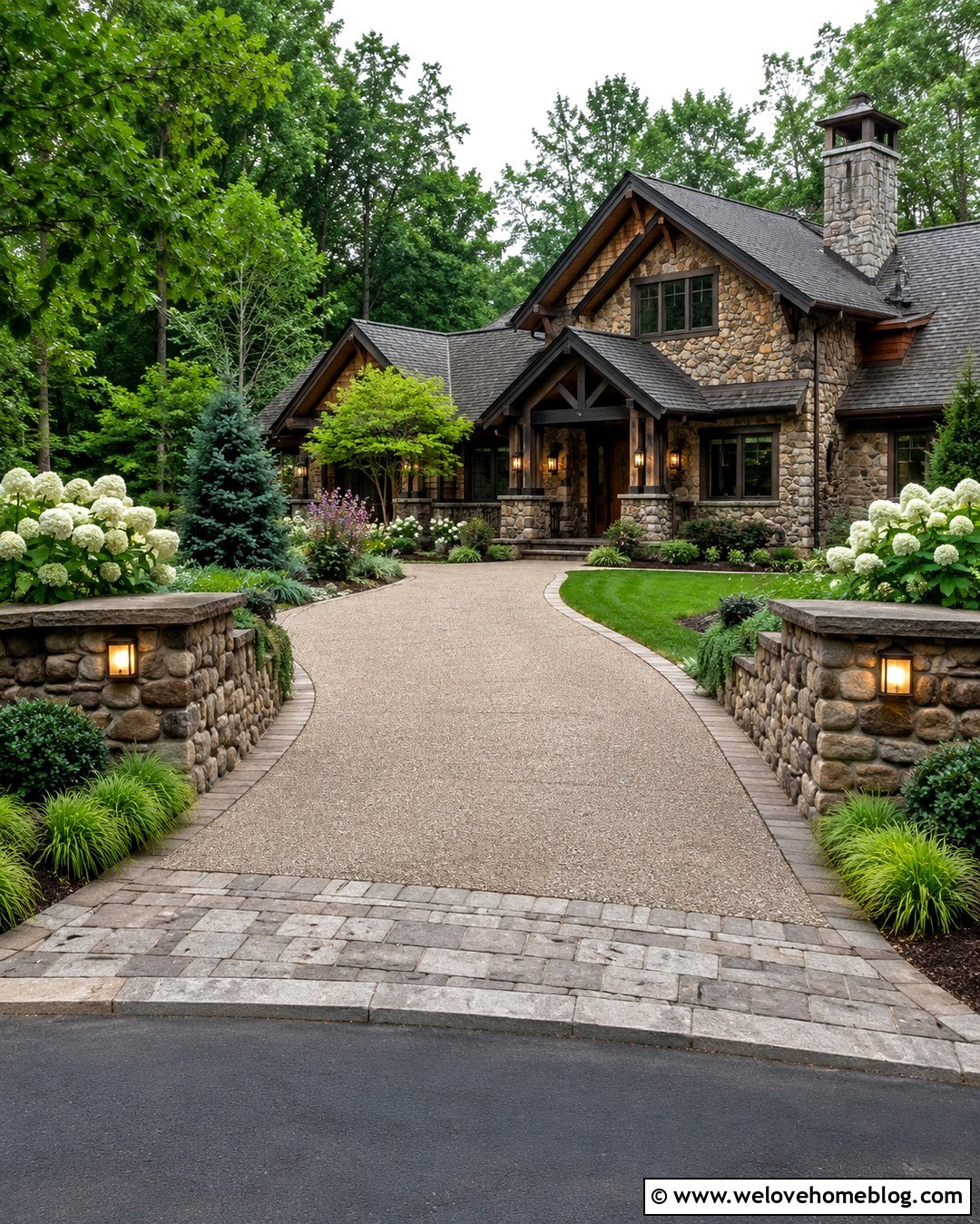 Driveway Entrance With Low Stone Walls - 20 Driveway Entrance Decor Ideas