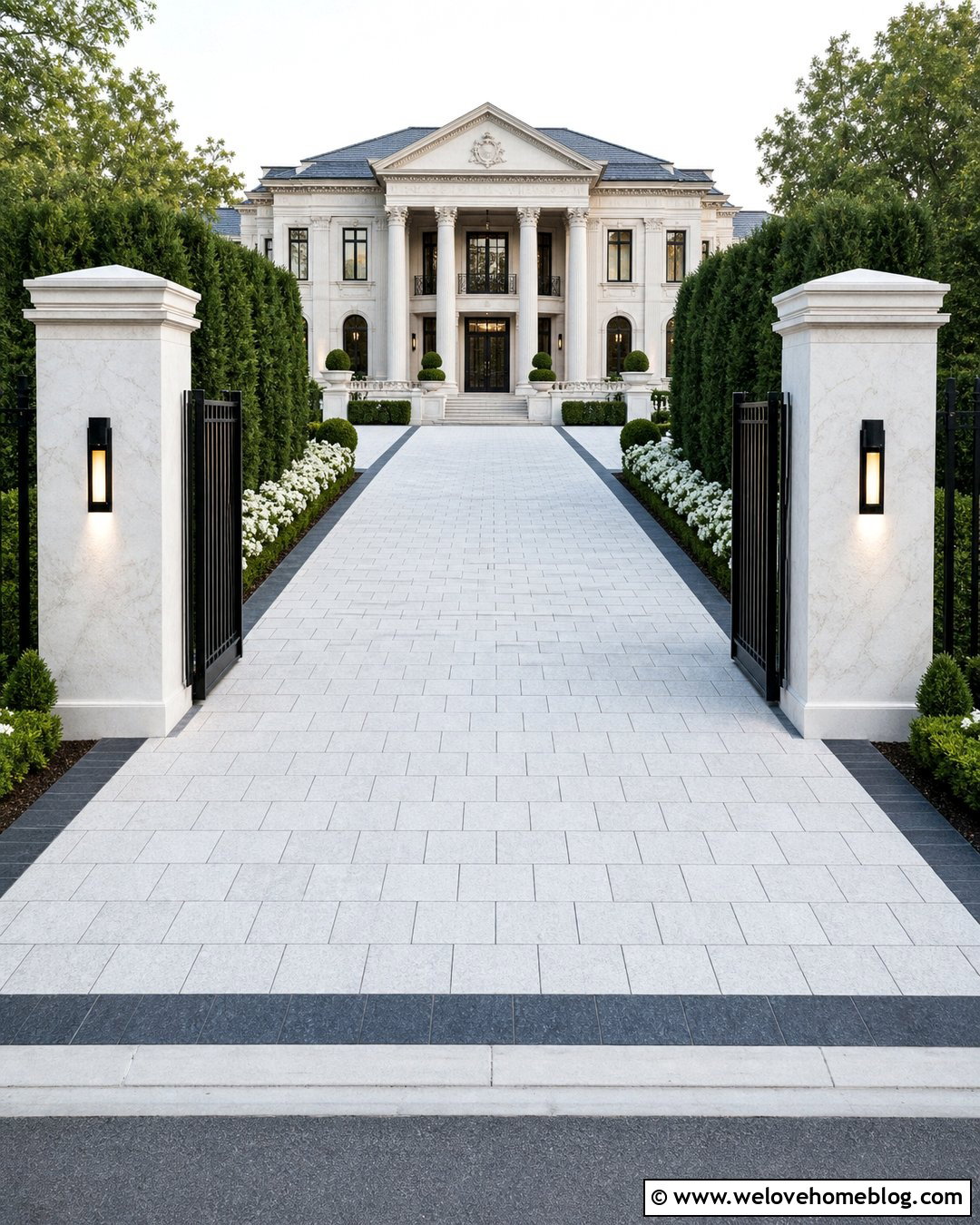 Driveway Entrance With Marble Pillars - 25 Luxury Driveway Entrance Ideas