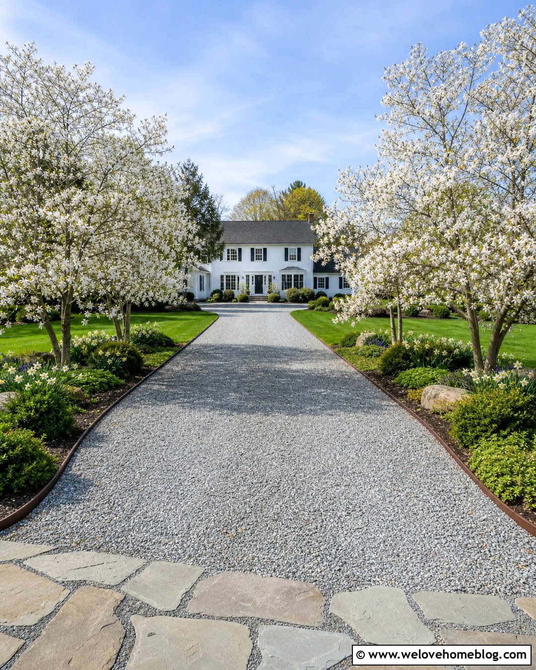 Driveway Entrance With Matching Flowering Trees - 25 Beautiful Driveways Entrance Landscaping Ideas