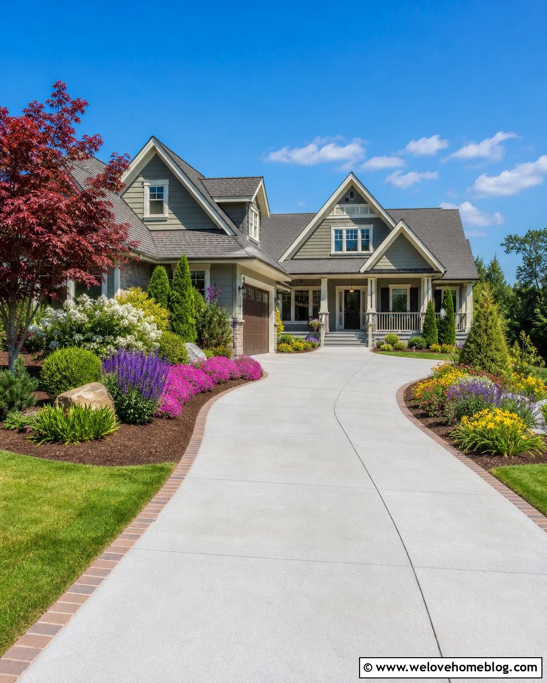 Driveway Entrance With Mixed Flower Borders - 50 driveway entrance landscaping ideas
