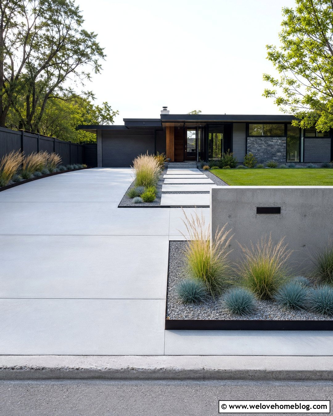 Driveway Entrance With Modern Grass Beds - 50 driveway entrance landscaping ideas