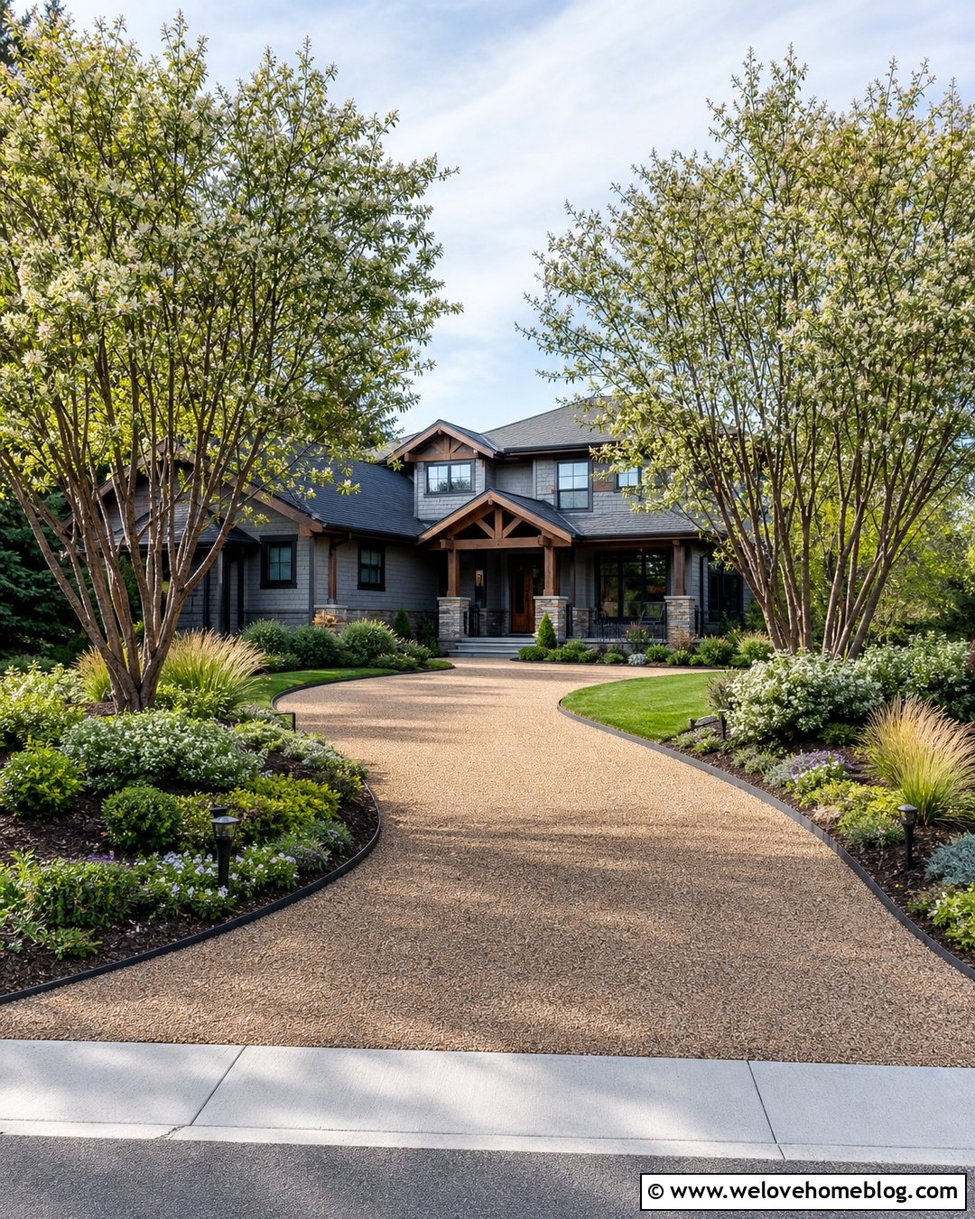 Driveway Entrance With Multi Stem Trees - 50 driveway entrance landscaping ideas