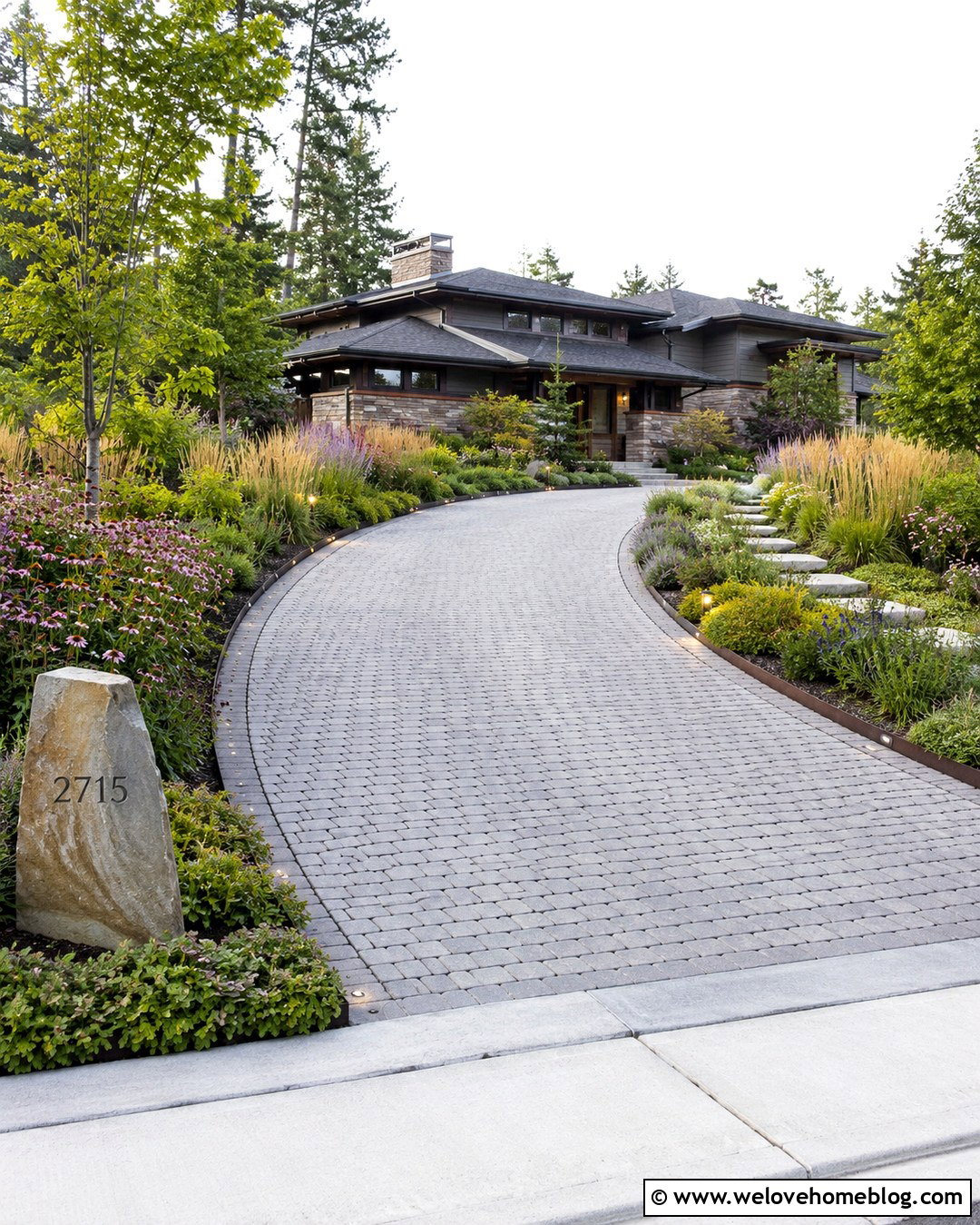 Driveway Entrance With Native Planting - 20 Front Yard Driveway Entrance Ideas