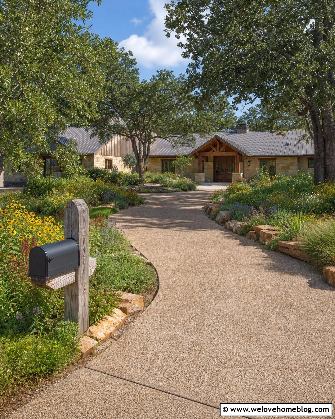 Driveway Entrance With Native Wildflower Beds - 20 Landscaping At Driveway Entrance Ideas