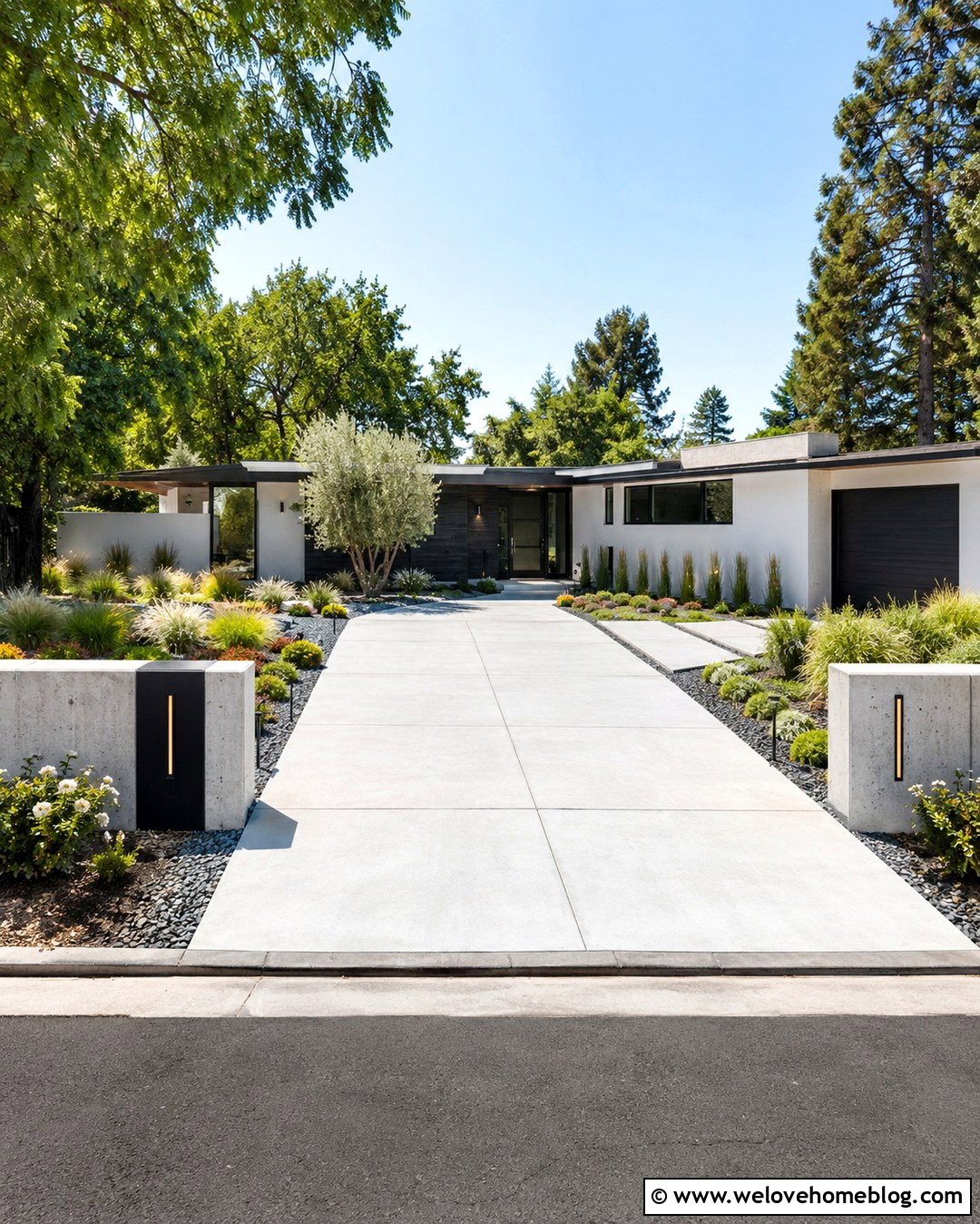 Driveway Entrance With Ornamental Grasses - 20 Driveway Entrance Decor Ideas