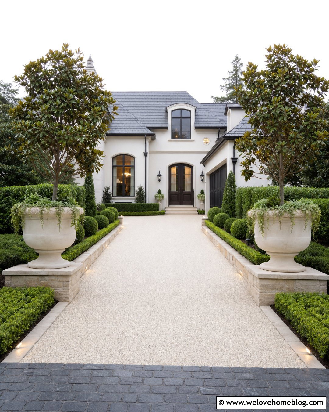 Driveway Entrance With Oversized Planters - 25 Luxury Driveway Entrance Ideas