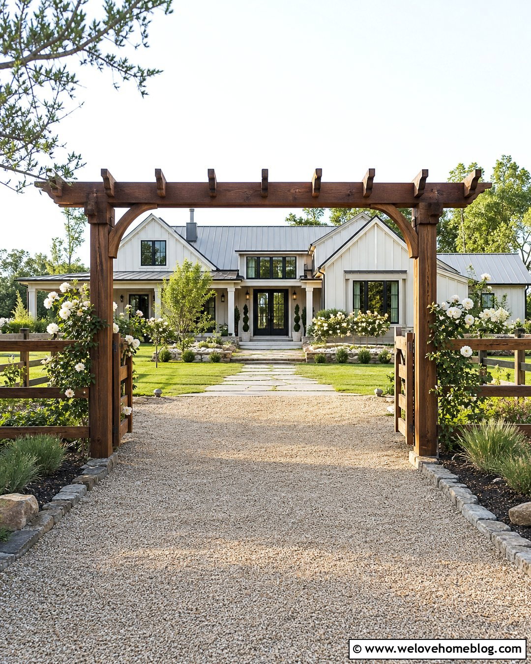 Driveway Entrance With Pergola Gate - 50 driveway entrance landscaping ideas