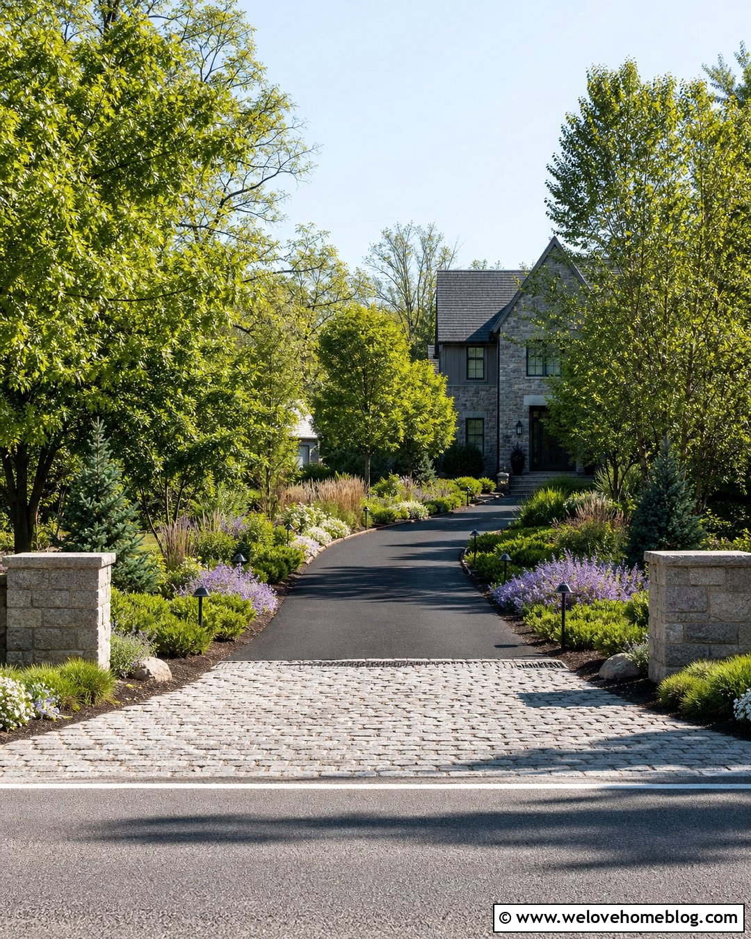 Driveway Entrance With Pillars And Low Landscaping - 25 landscaping by driveway ideas