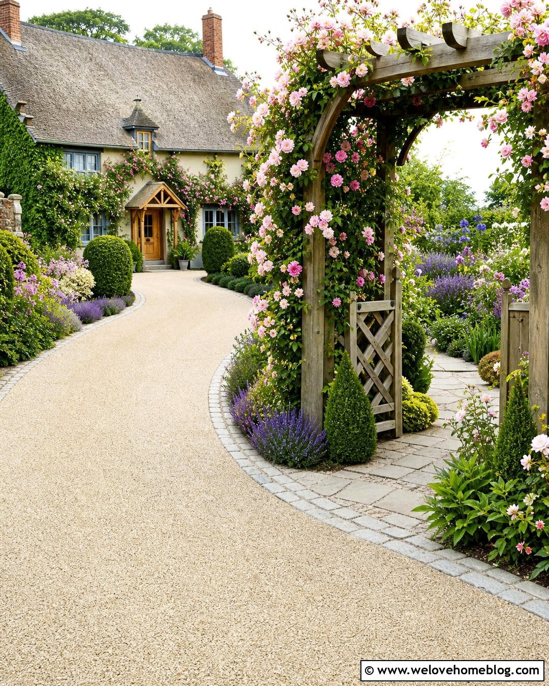 Driveway Entrance With Rose Covered Arbor - 20 Landscaping At Driveway Entrance Ideas