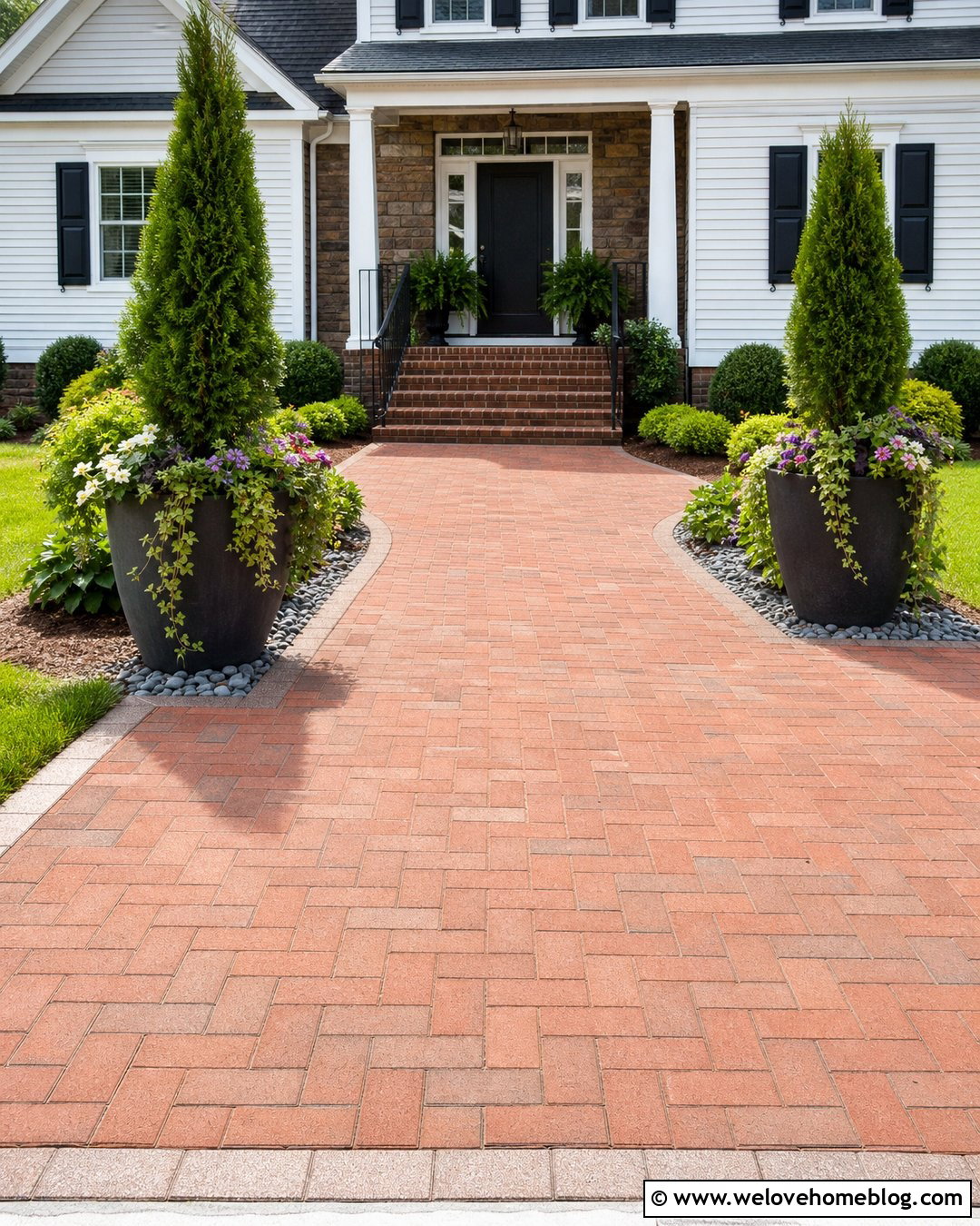 Driveway Entrance With Seasonal Container Plants - 50 driveway entrance landscaping ideas