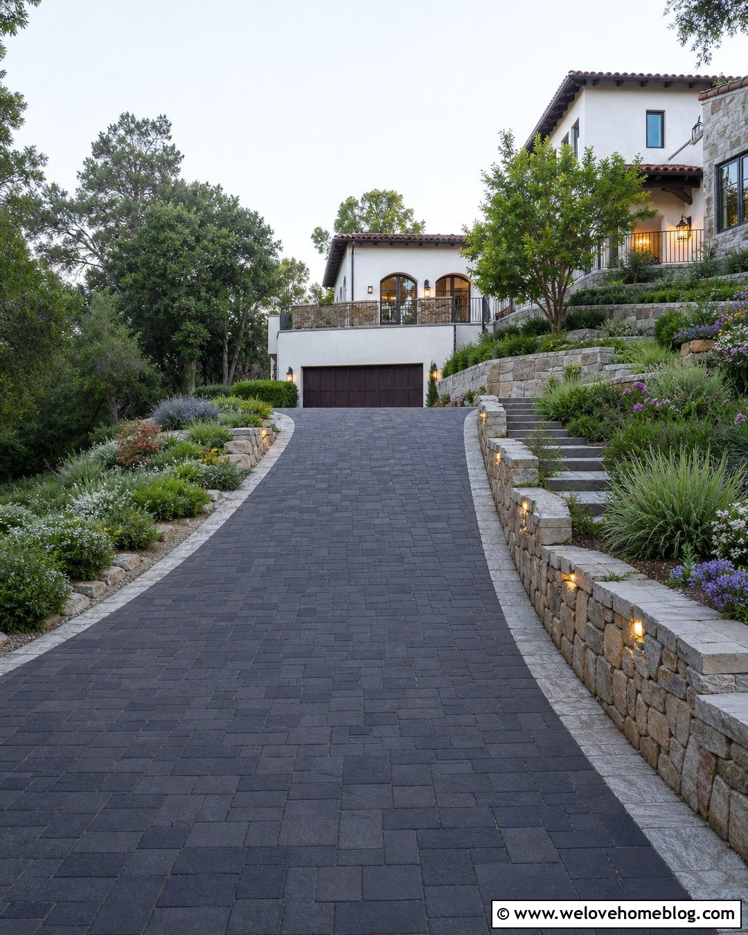 Driveway Entrance With Tiered Garden Beds - 50 driveway entrance landscaping ideas
