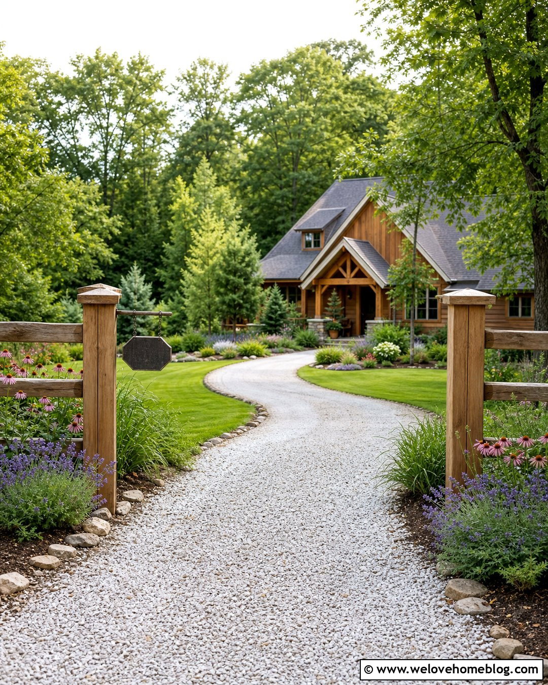 Driveway Entrance With Timber Posts - 40 driveway entrance ideas
