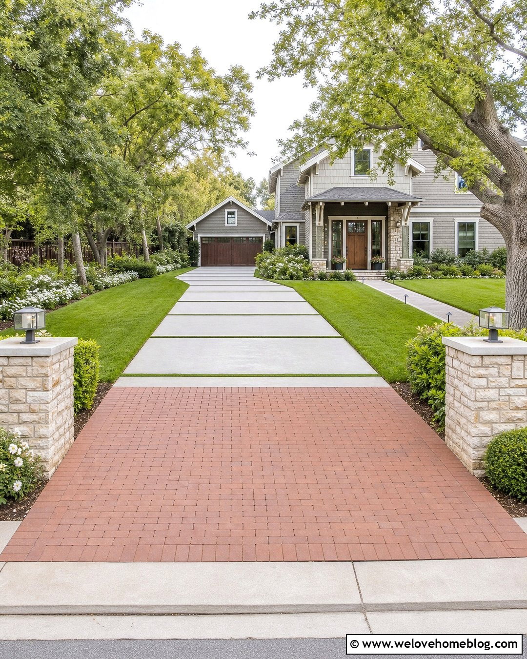 Driveway Entrance With Turf And Paver Apron - 20 Driveway With Turf Ideas