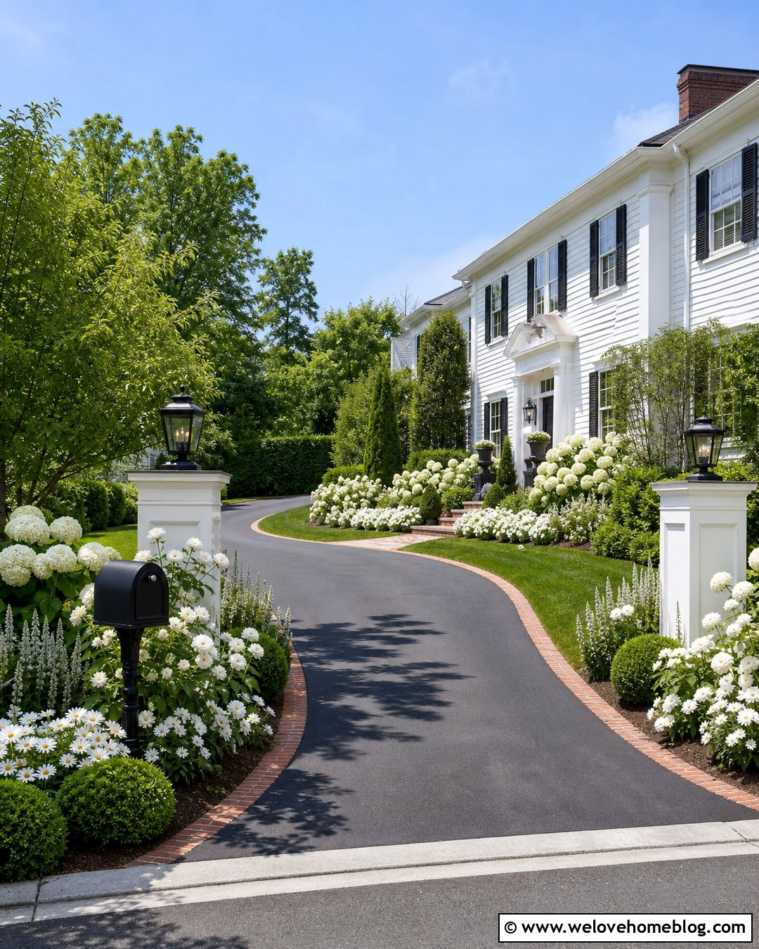 Driveway Entrance With White Flower Landscaping - 50 driveway entrance landscaping ideas