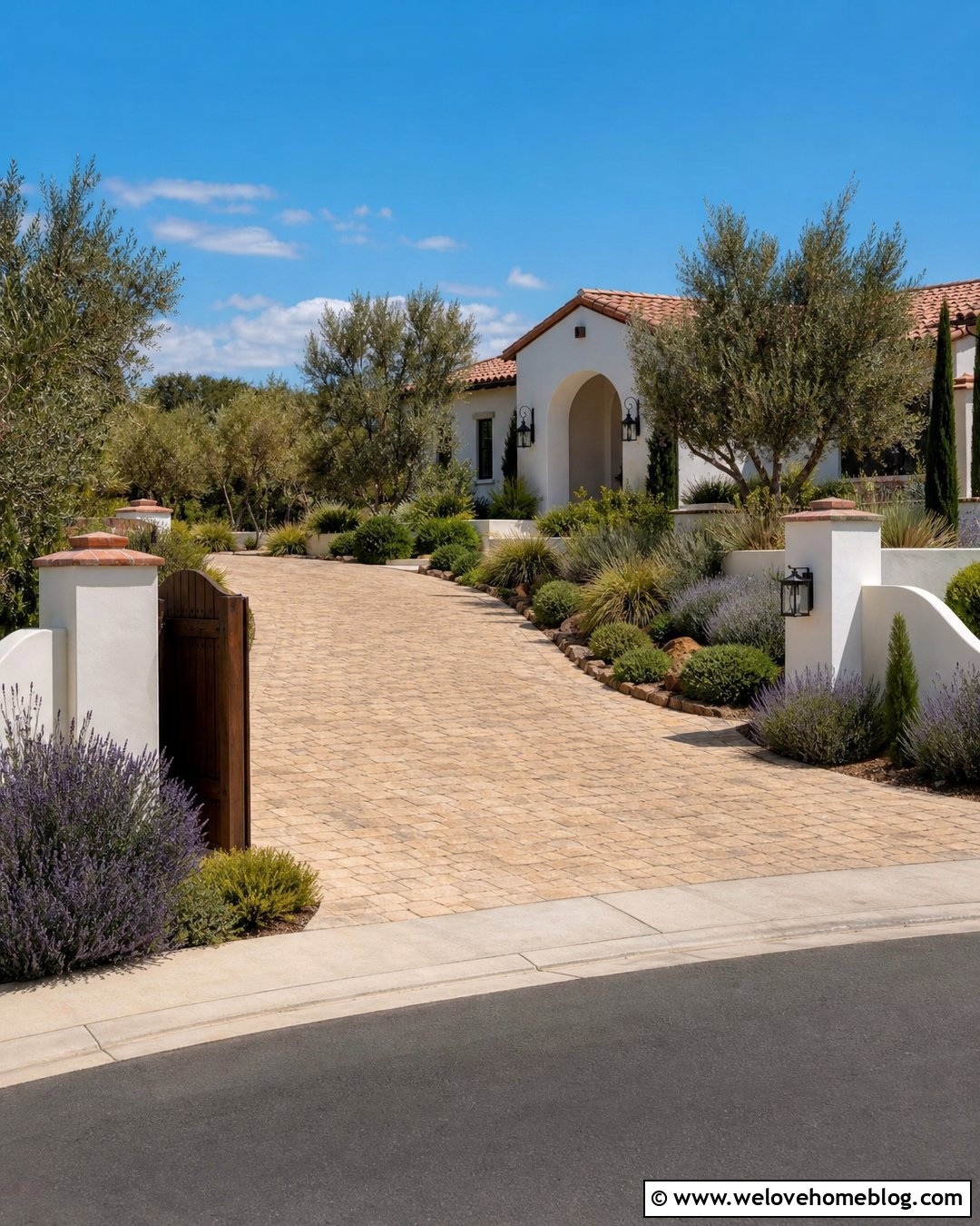 Driveway Entrance With White Stucco Walls - 40 driveway entrance ideas