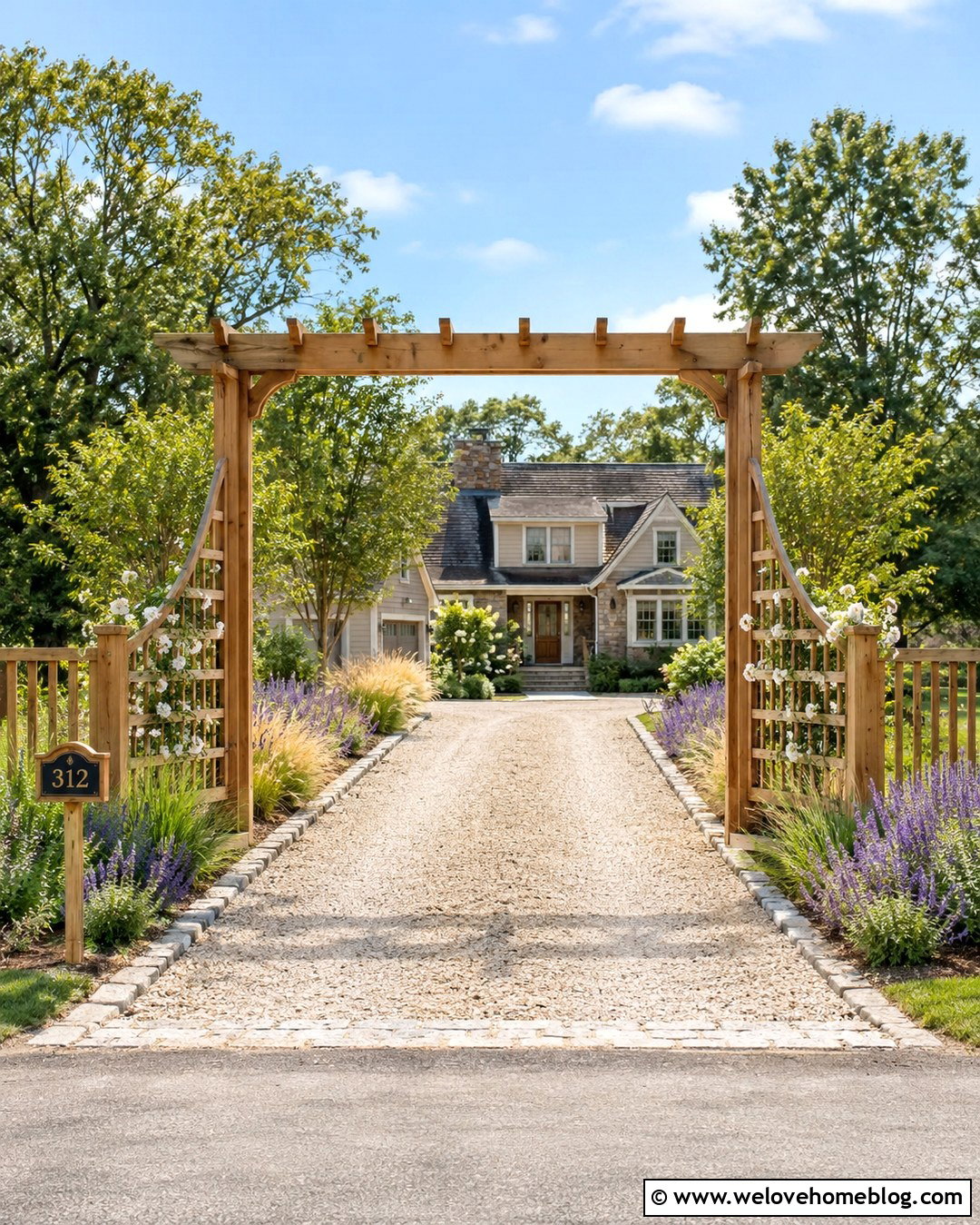 Driveway Entrance With Wood Arbor - 20 Driveway Entrance Decor Ideas