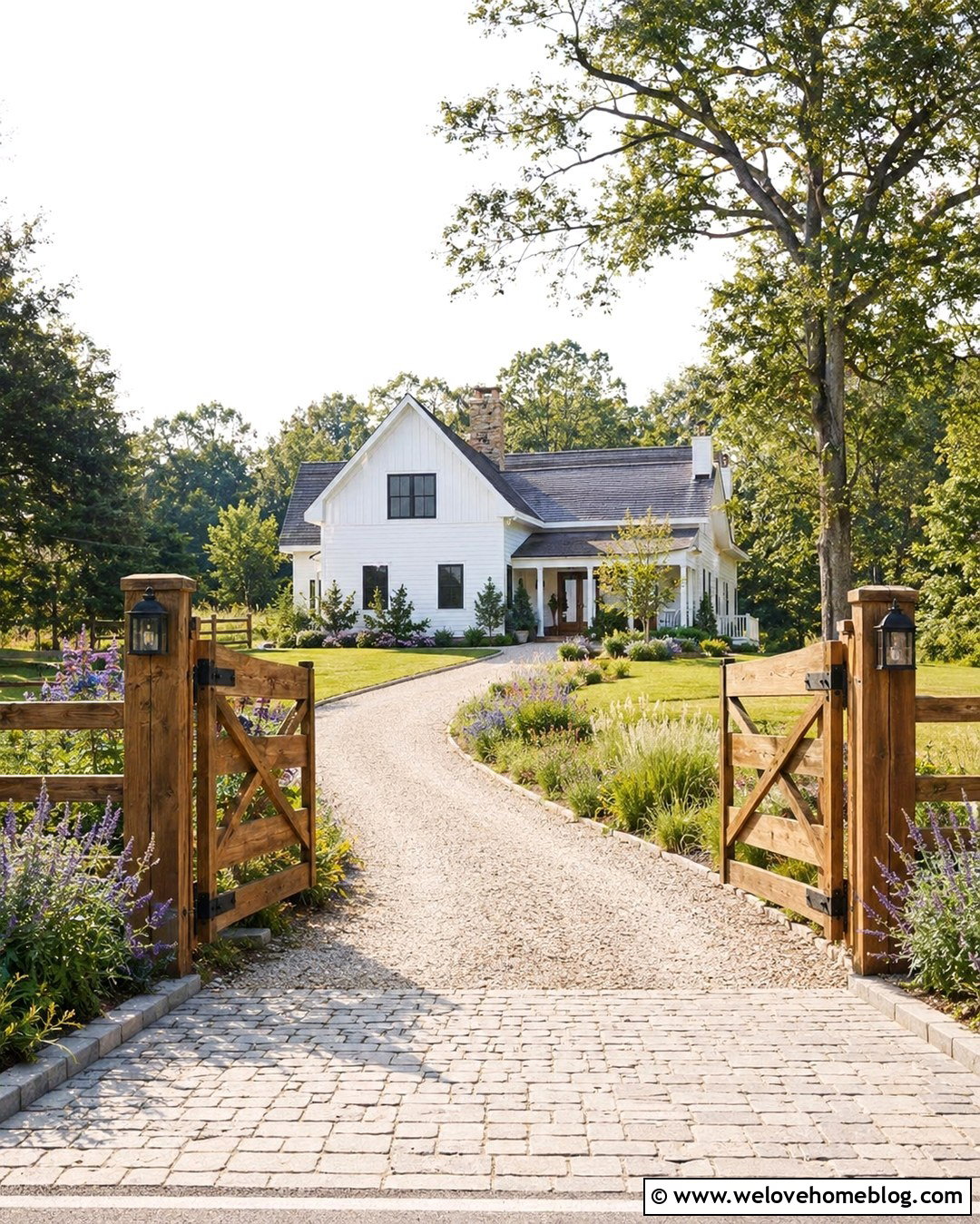 Driveway Entrance With Wooden Farm Gate - 20 Driveway Entrance Decor Ideas