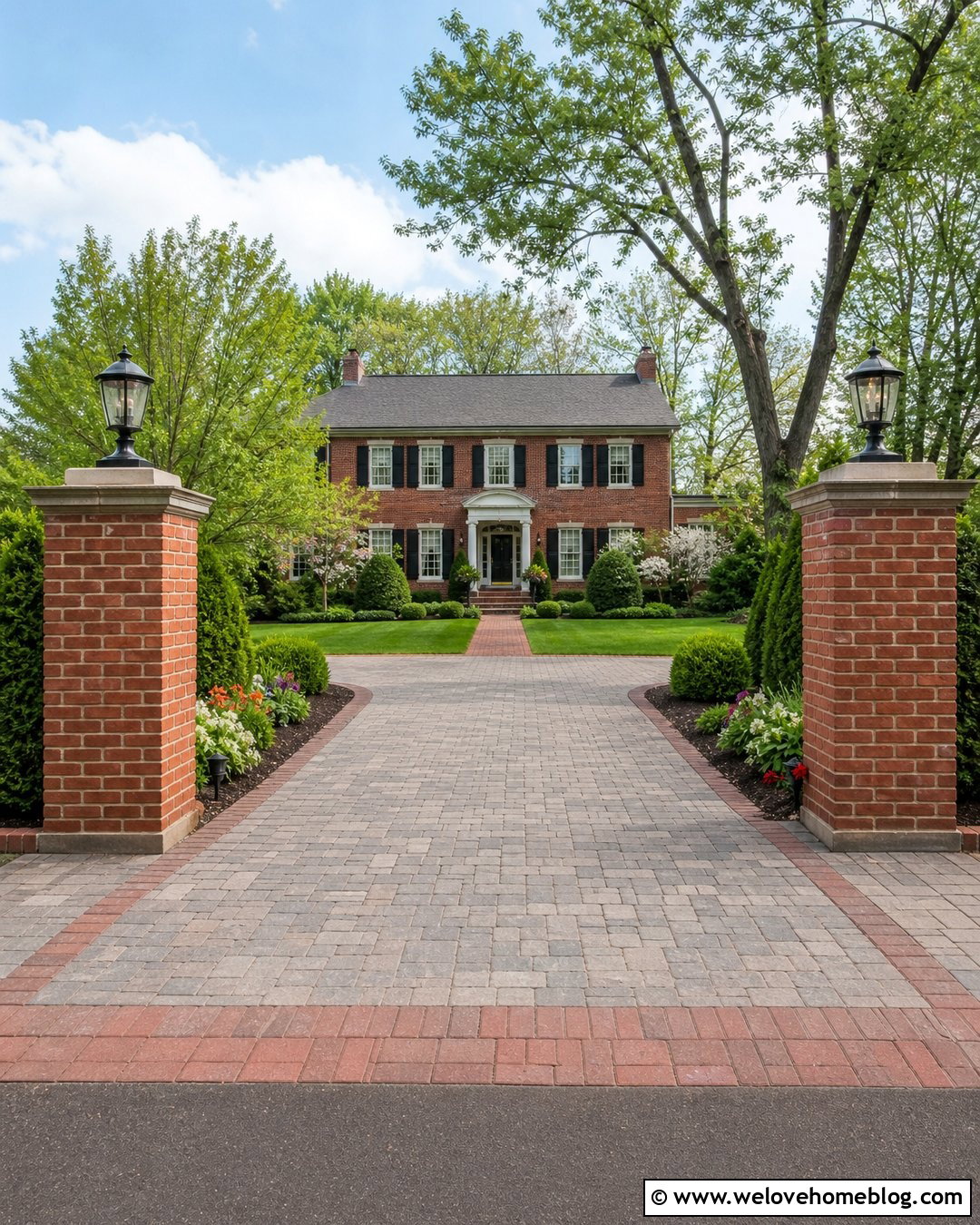 Driveway Entry With Brick Columns - 35 Driveway Entry Landscaping Ideas