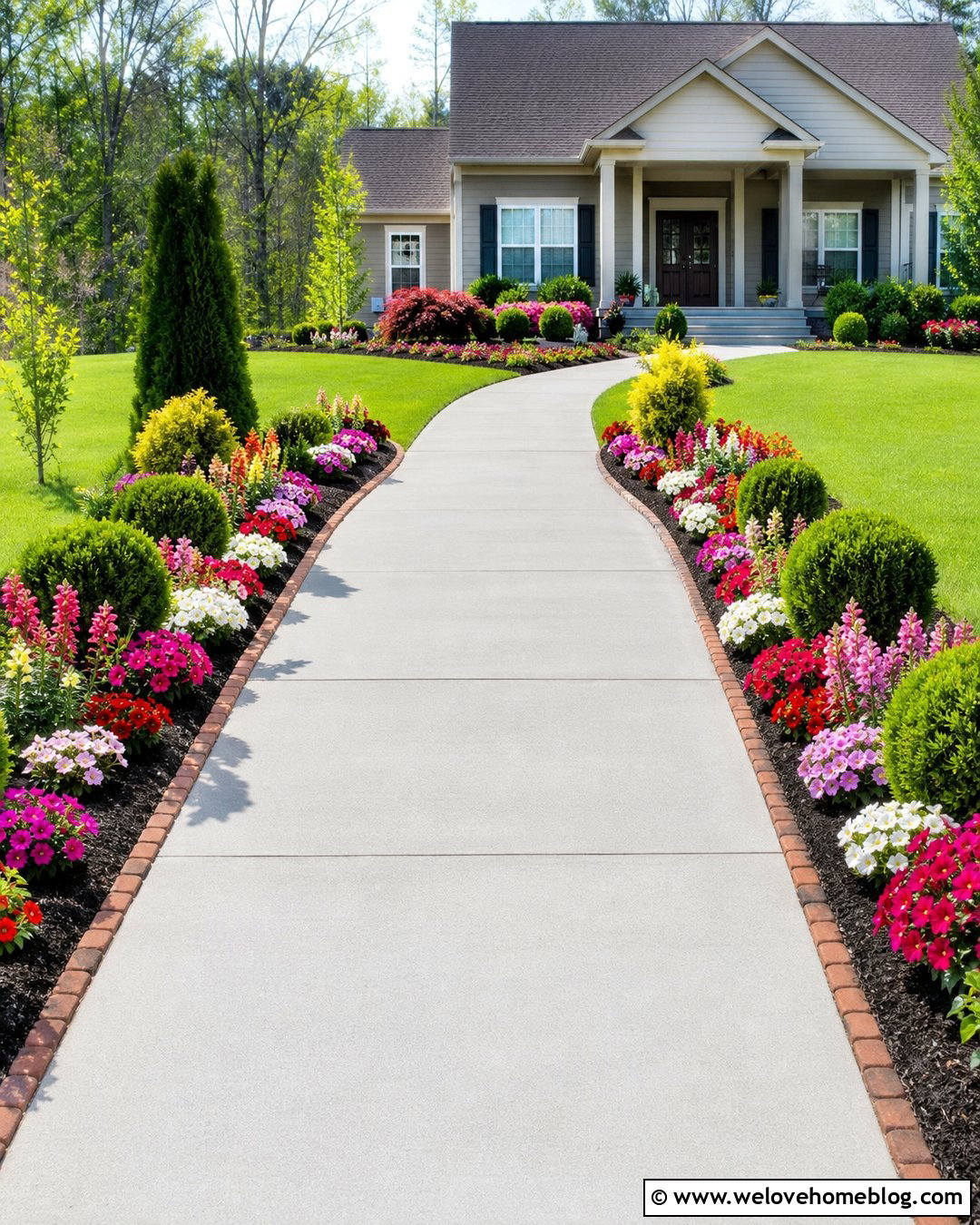 Driveway Flower Bed With Seasonal Annuals - 30 Driveway Flower Bed Ideas