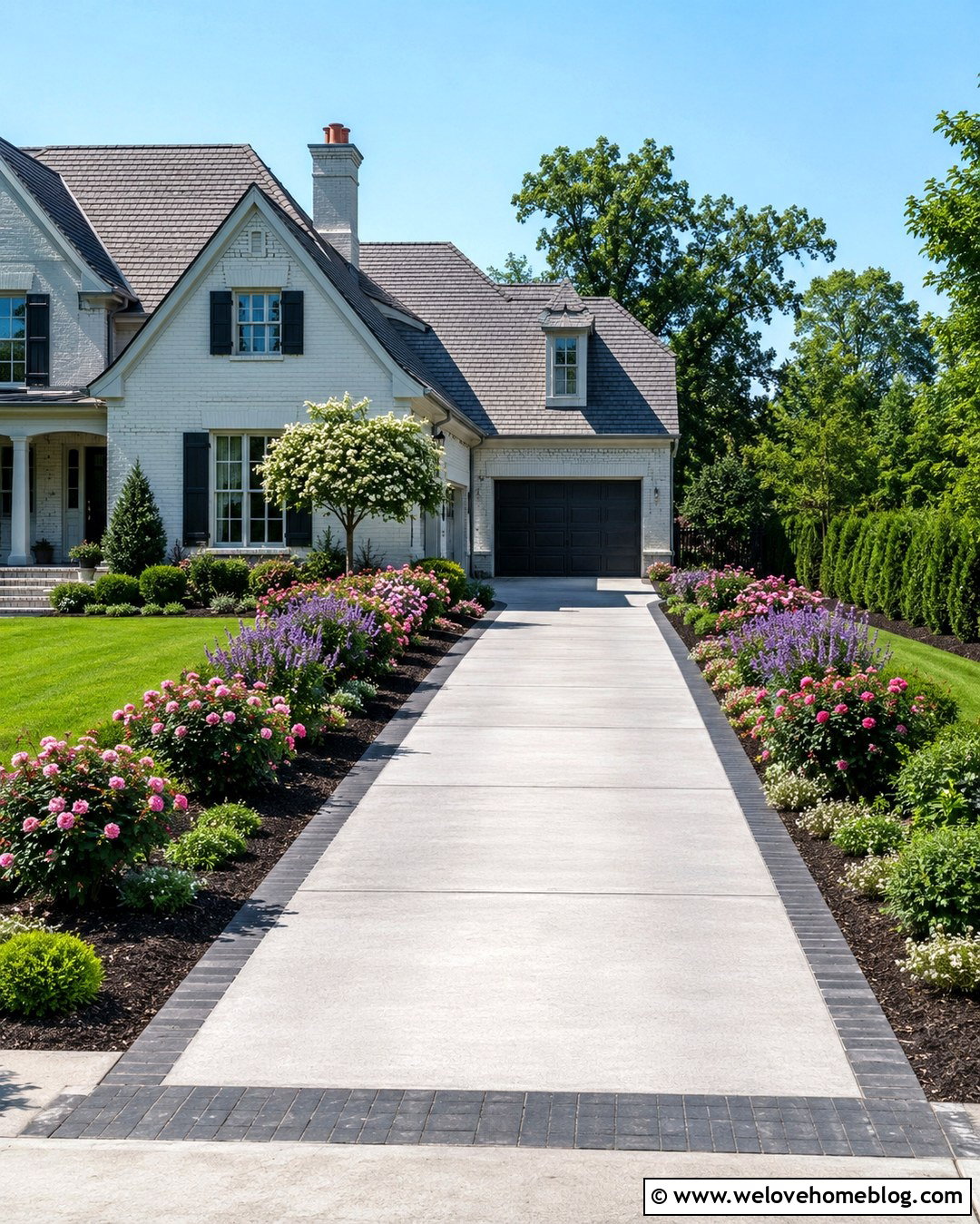 Driveway Garden Bed With Roses And Paver Edging - 20 driveway garden beds ideas