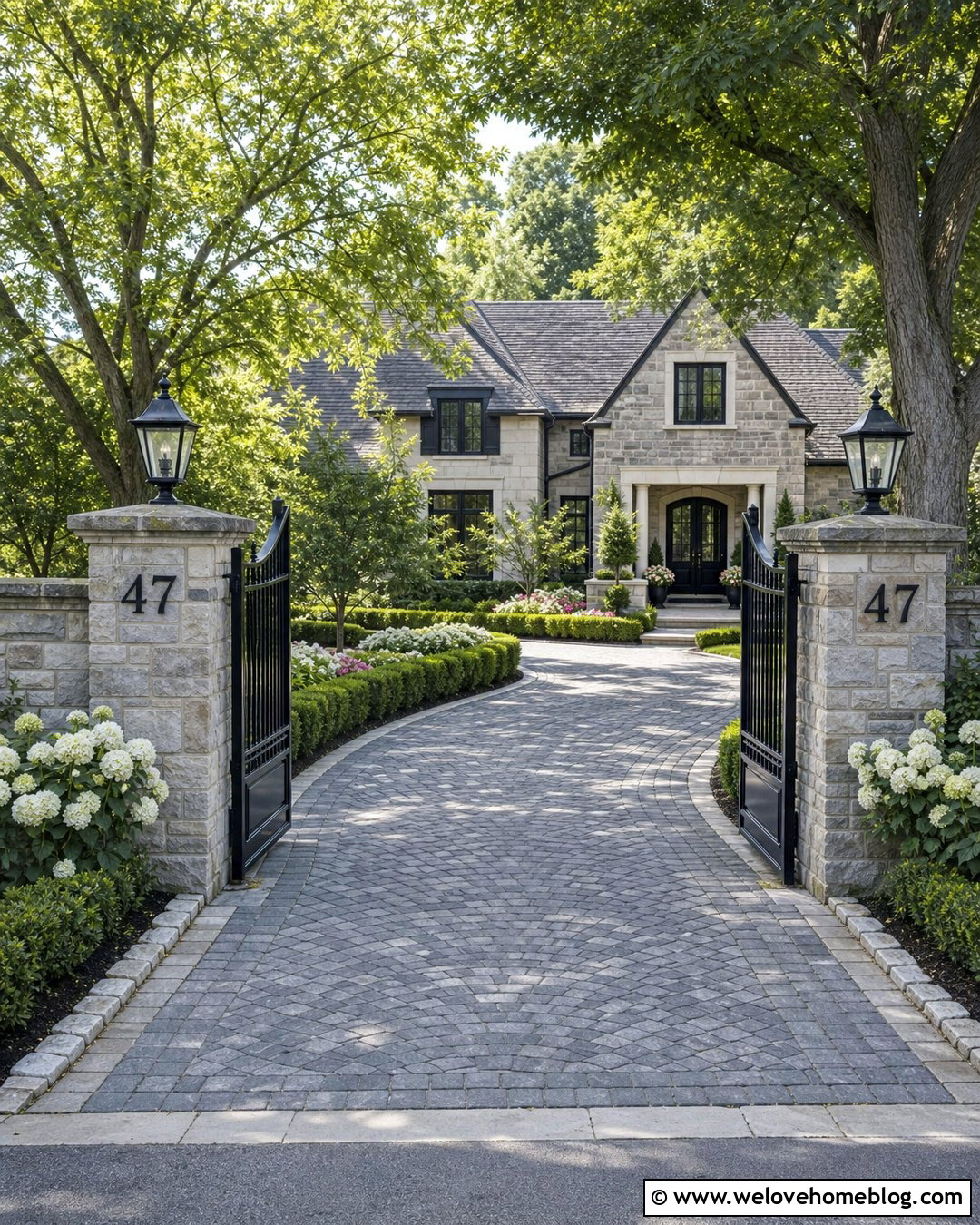 Driveway Gate Address Sign With Stone Pillars - 25 Driveway Address Sign Ideas