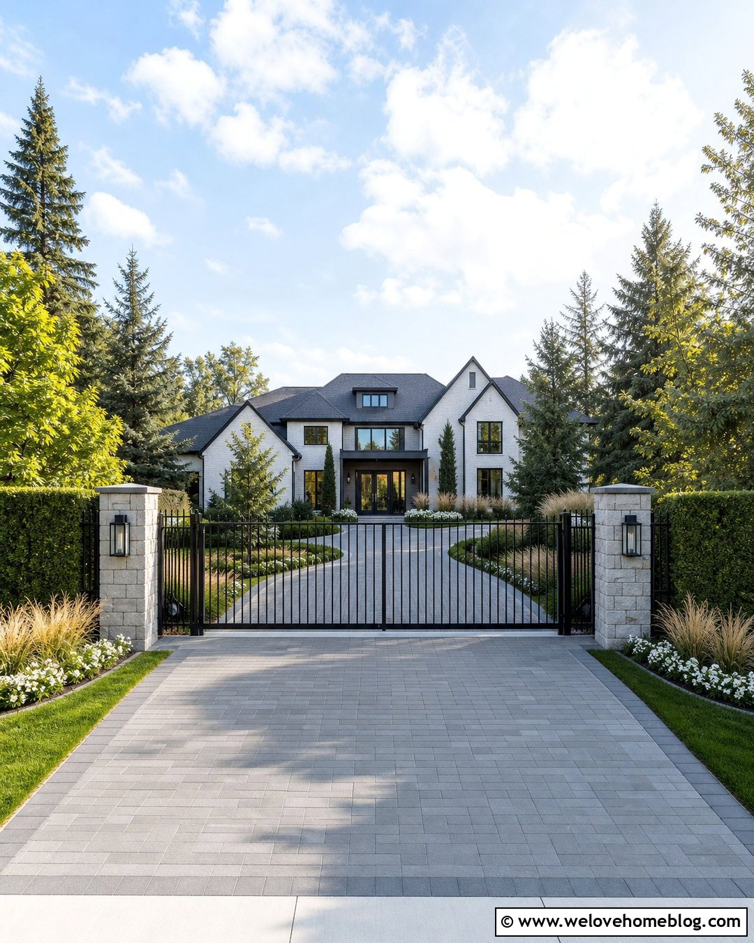 Driveway Gate Landscaping With Evergreen Hedges - 30 driveway landscape ideas