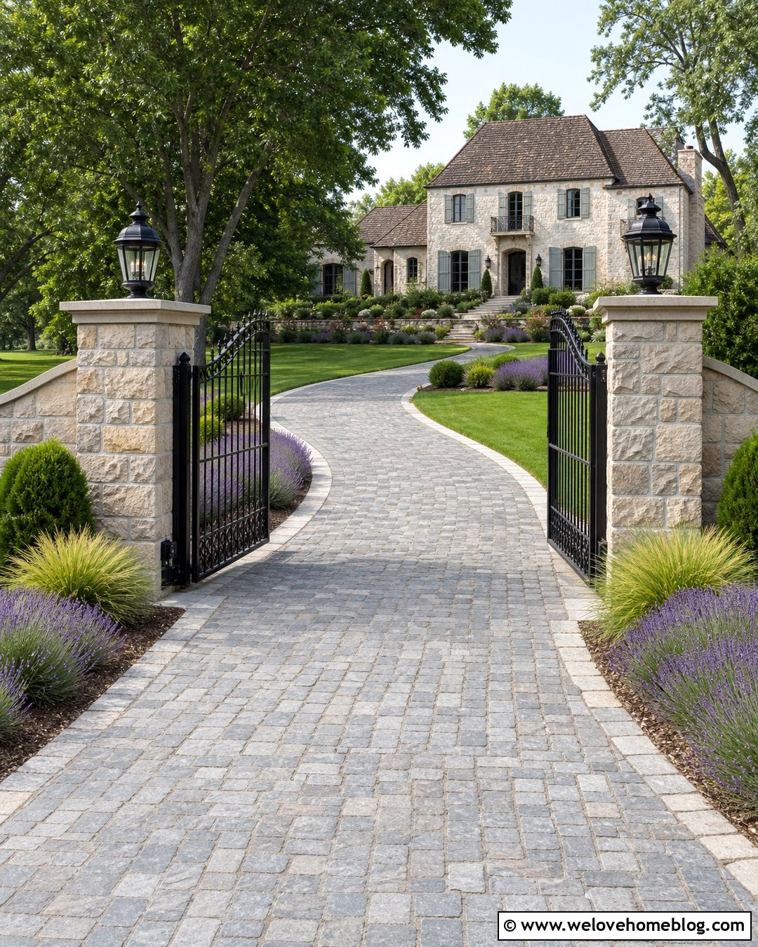 Driveway Gate Pillars With Curved Wing Walls - 20 Driveway Gate Pillars Ideas