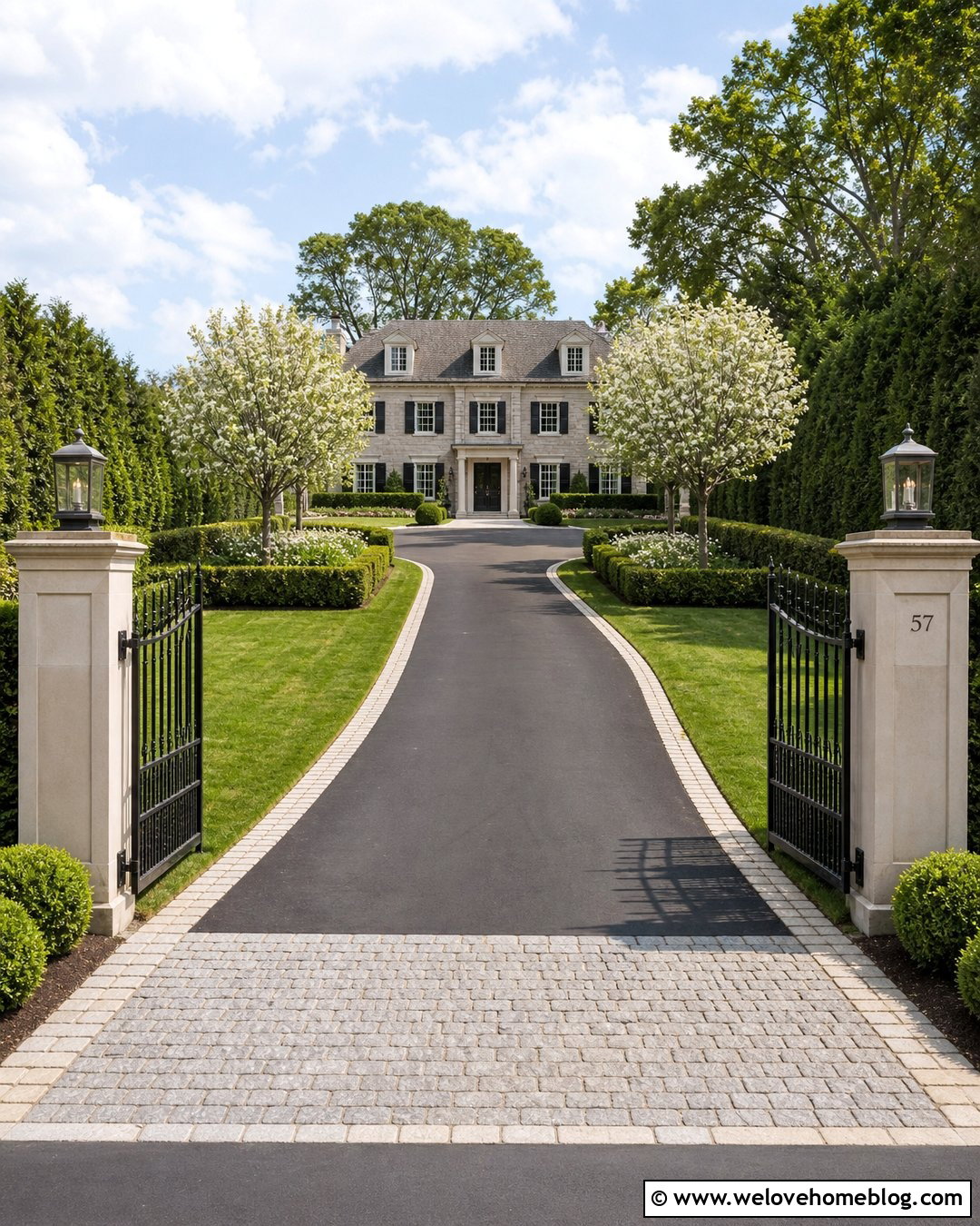 Driveway Gate With Formal Hedge Borders - 35 Front Gate Entrance Driveway Ideas