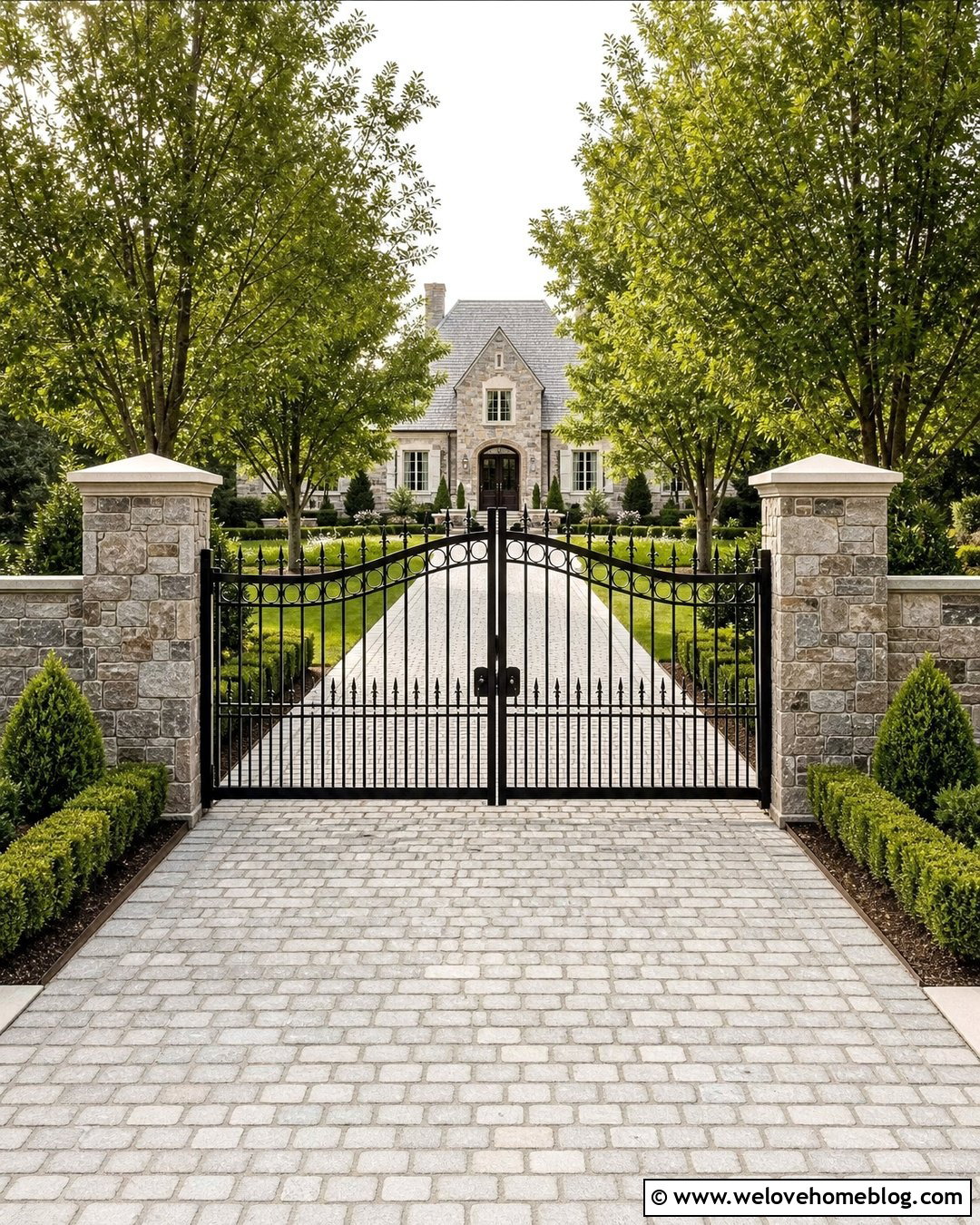 Driveway Gate With Reinforced Stone Pillars - 20 how to secure a driveway gate ideas