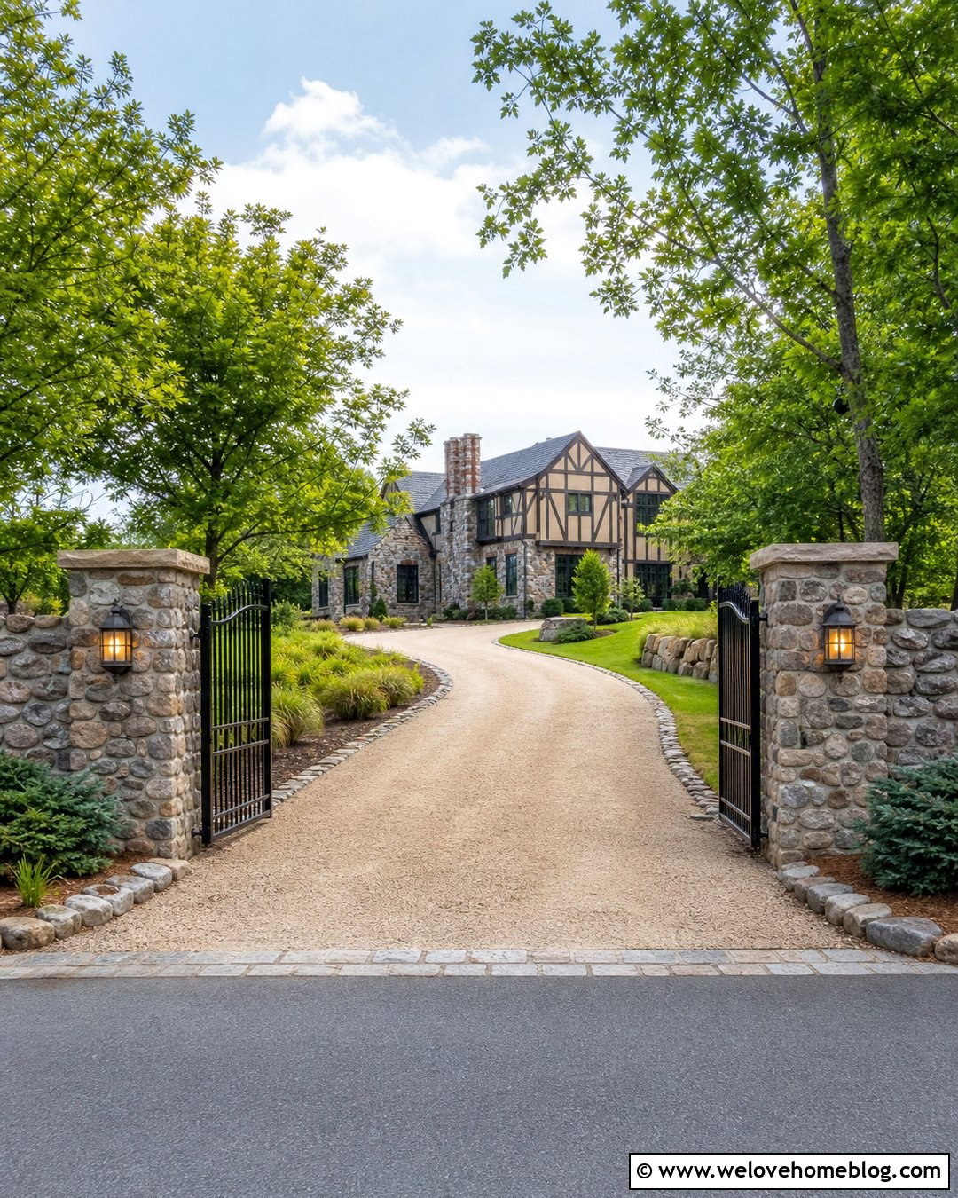 Driveway Gate With Stone Pillars - 25 Driveway Curb Appeal Ideas