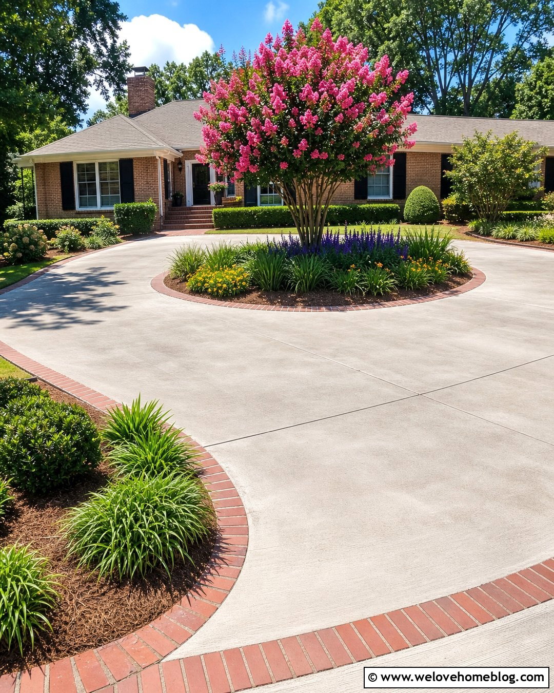 Driveway Island With Crape Myrtle And Perennials - 25 Driveway Island Landscaping Ideas