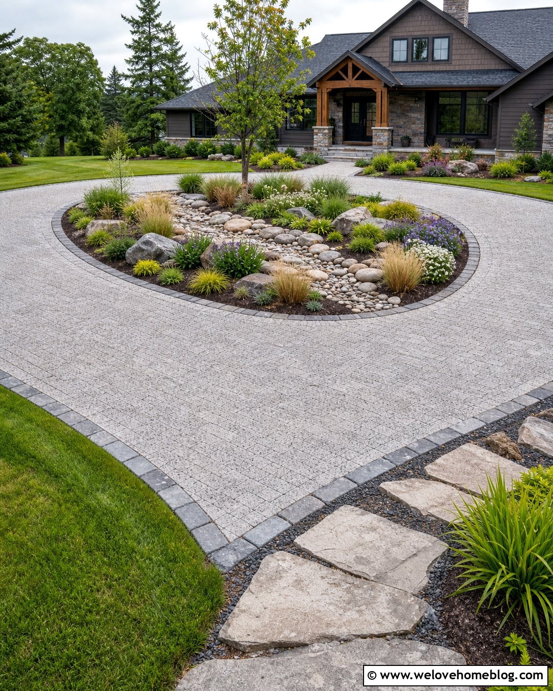 Driveway Island With Dry Creek Bed - 25 Driveway Island Landscaping Ideas